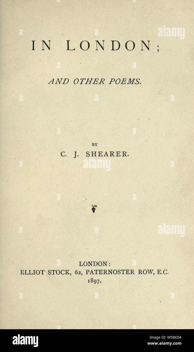 De Londres et d'autres poèmes : Shearer, C. J Banque D'Images