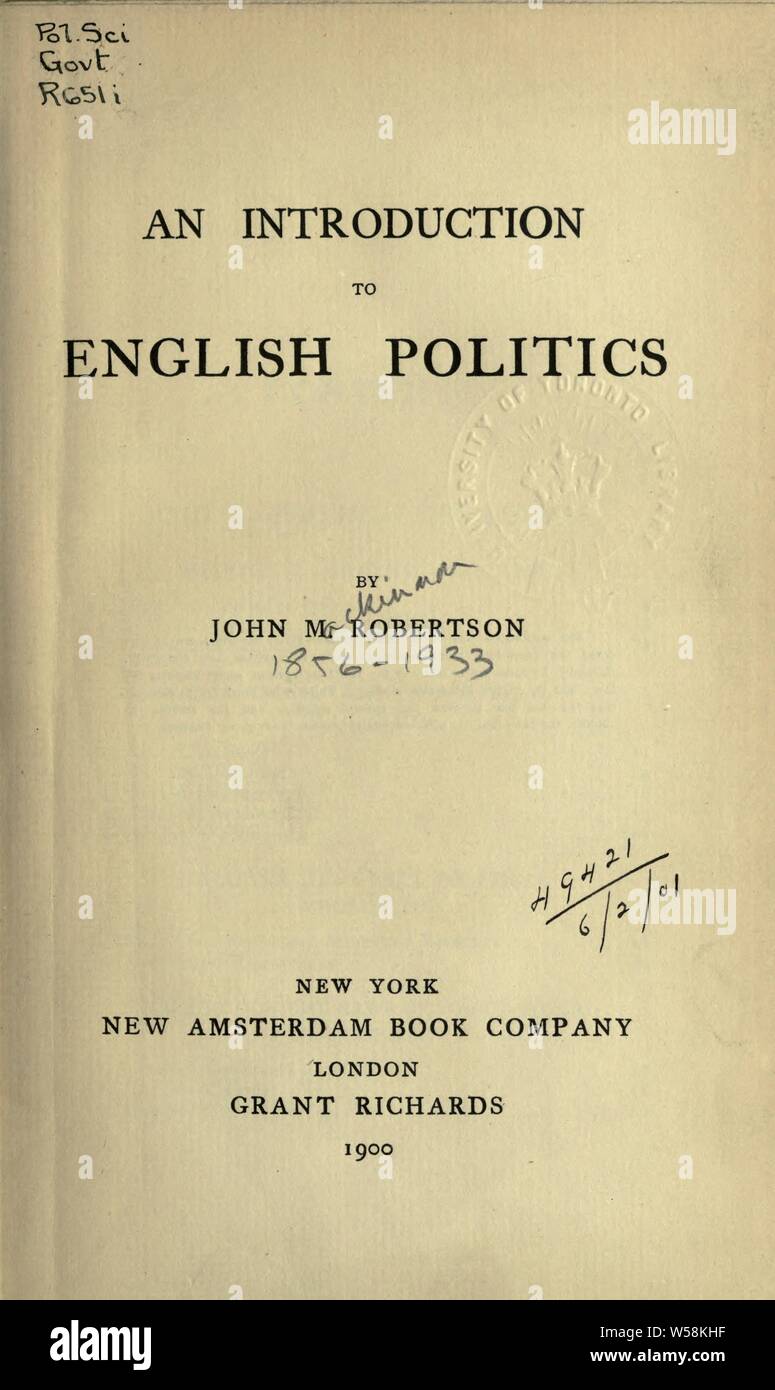 Introduction à la politique anglaise : Robertson, J. M. (John Mackinnon), 1856-1933 Banque D'Images