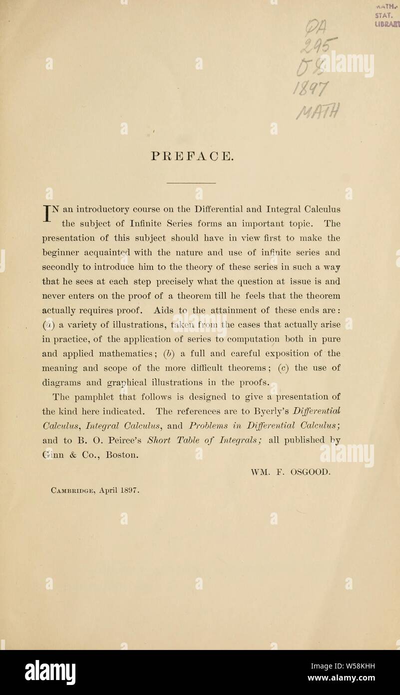 Introduction à la série infinie : Osgood, William F. (William Fogg), 1864-1943 Banque D'Images