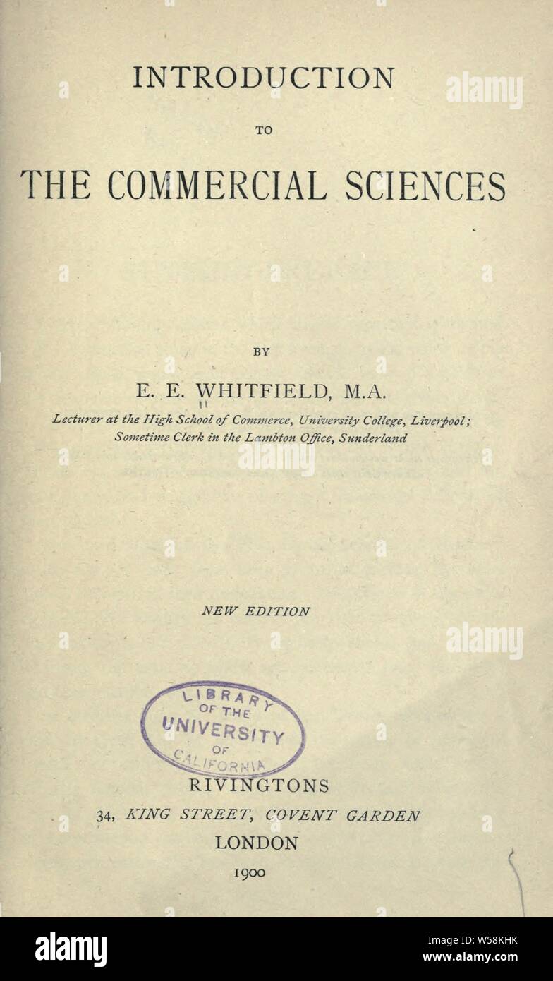 Introduction à la sciences commerciales : Whitfield, dward E[E][lihu Banque D'Images