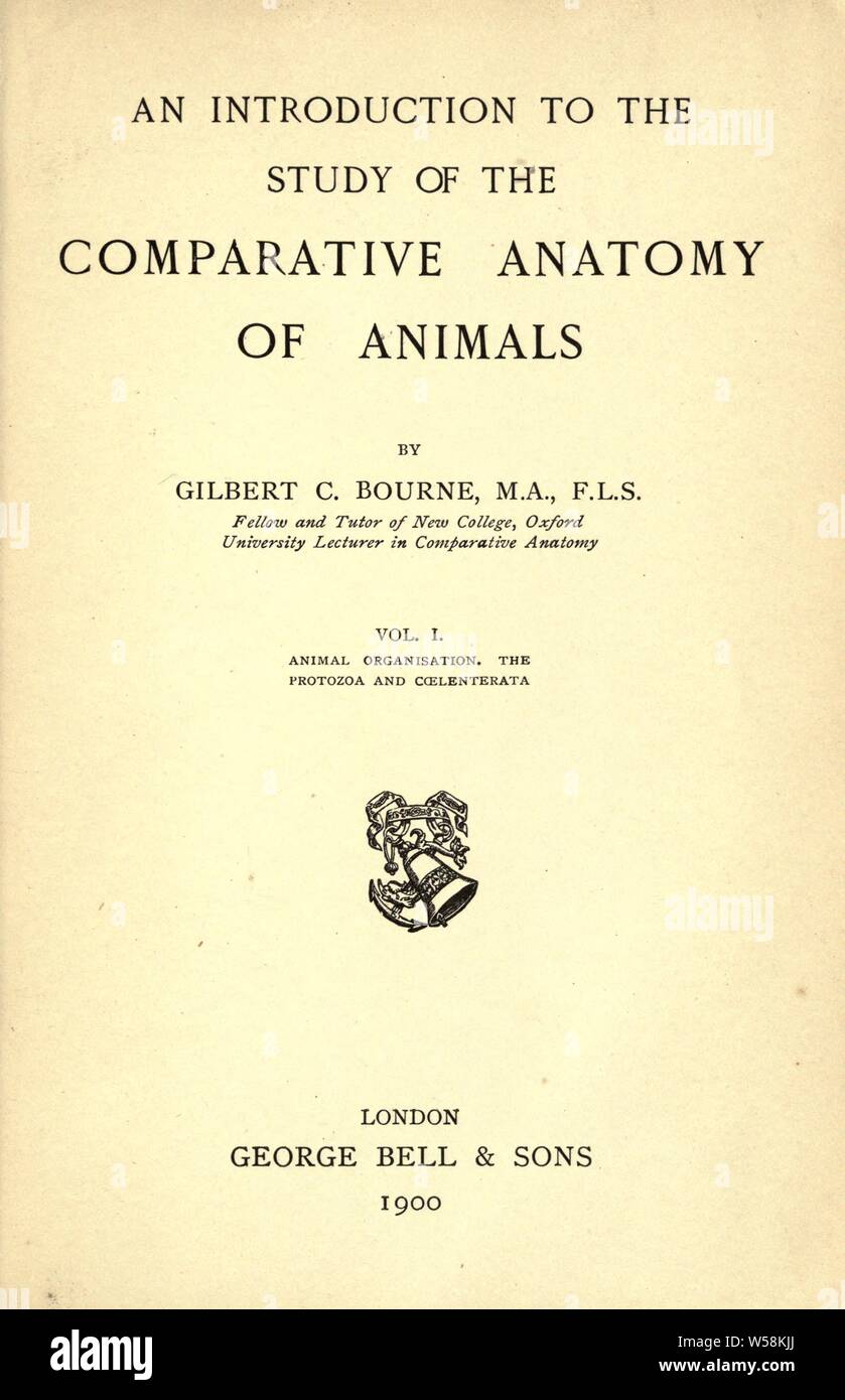 Une introduction à l'étude de l'anatomie comparée des animaux : Bourne, Gilbert Charles, 1861-1933 Banque D'Images