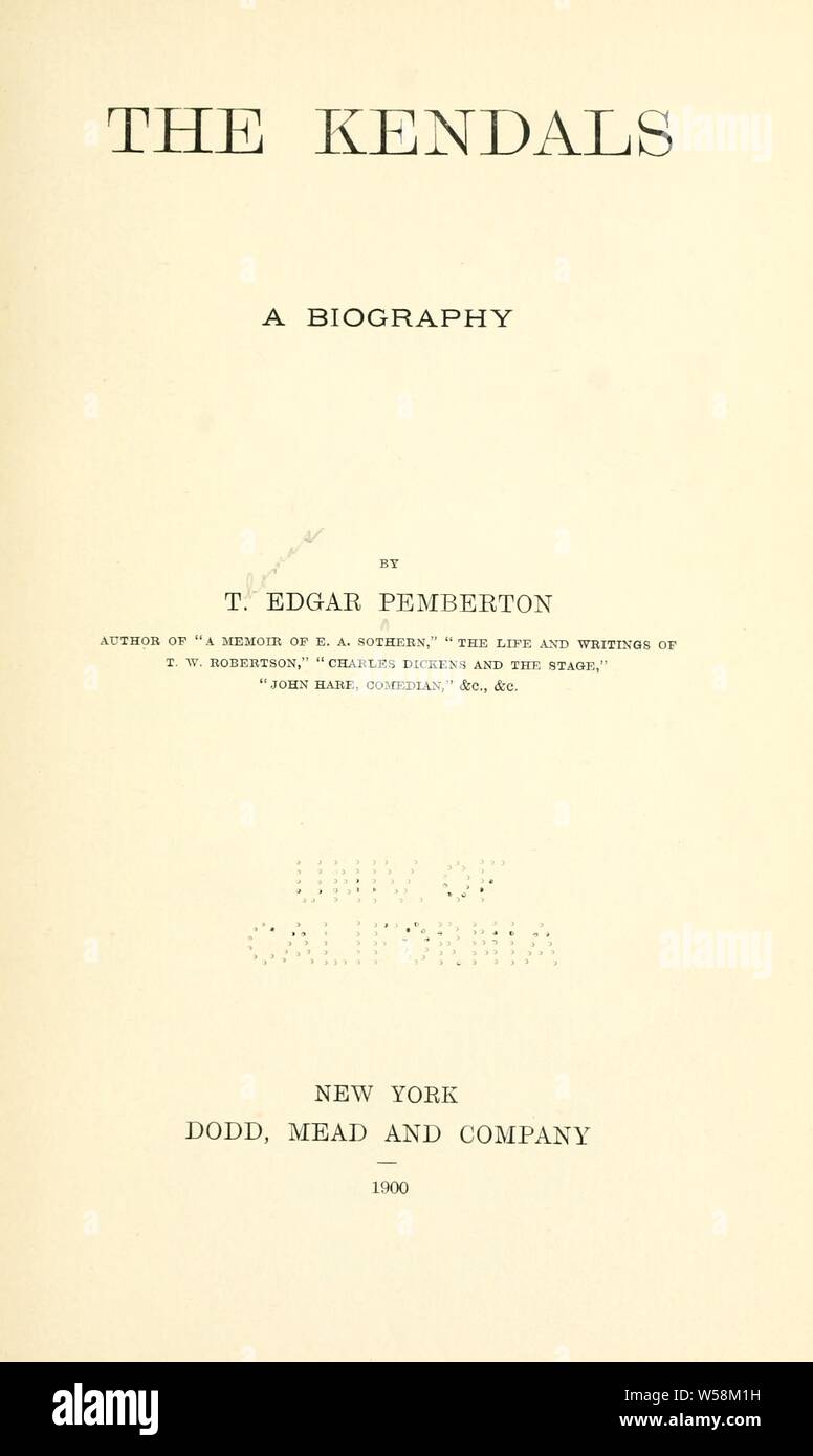 L'Kendals, une biographie : Pemberton, T. Edgar (Edgar Thomas), 1849-1905 Banque D'Images