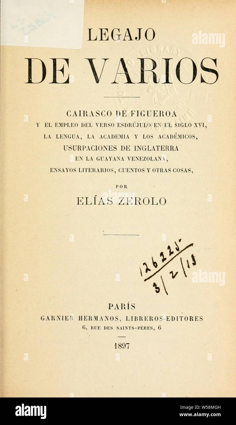 Legajo de varios : Zerolo, Elías, d. 1900 Banque D'Images