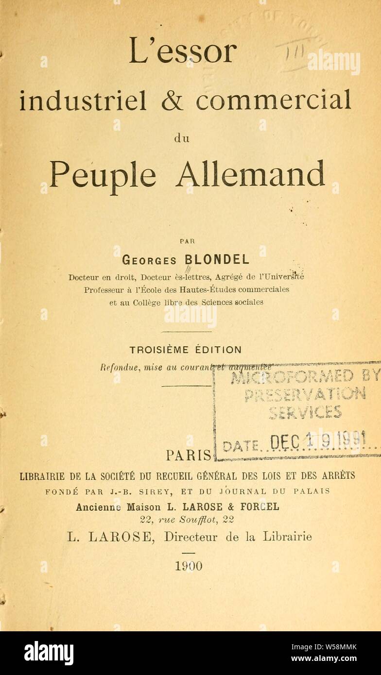 L'essor industriel &AMP ; commercial du peuple allemand : Blondel, Georges, 1856-1948 Banque D'Images
