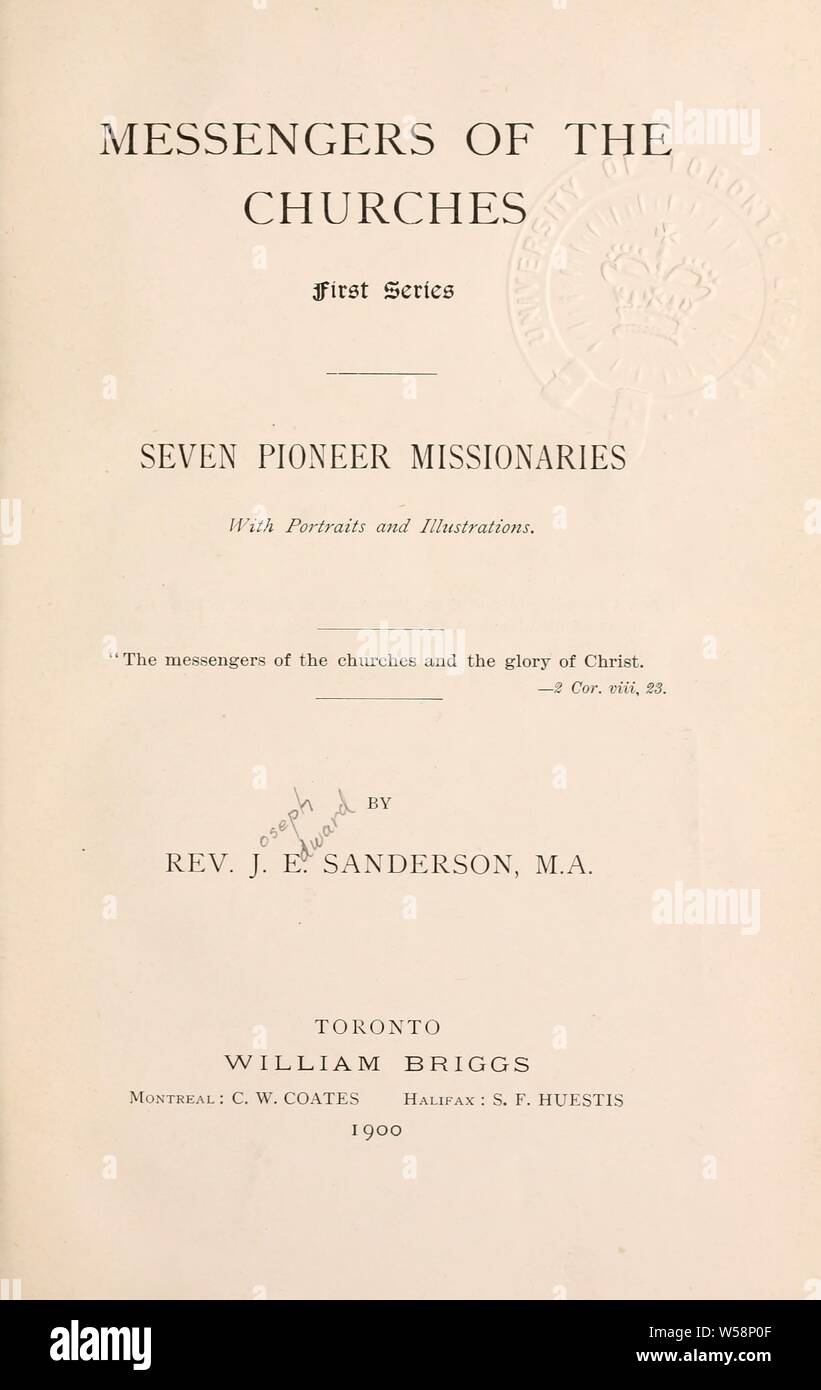 Messagers des églises : Première série : sept missionnaires pionniers : Sanderson, J. E. (Joseph Edward), 1830-1913 Banque D'Images