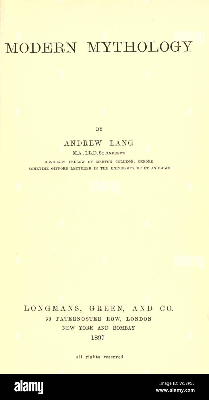 Mythologie moderne : Lang, Andrew, 1844-1912 Banque D'Images