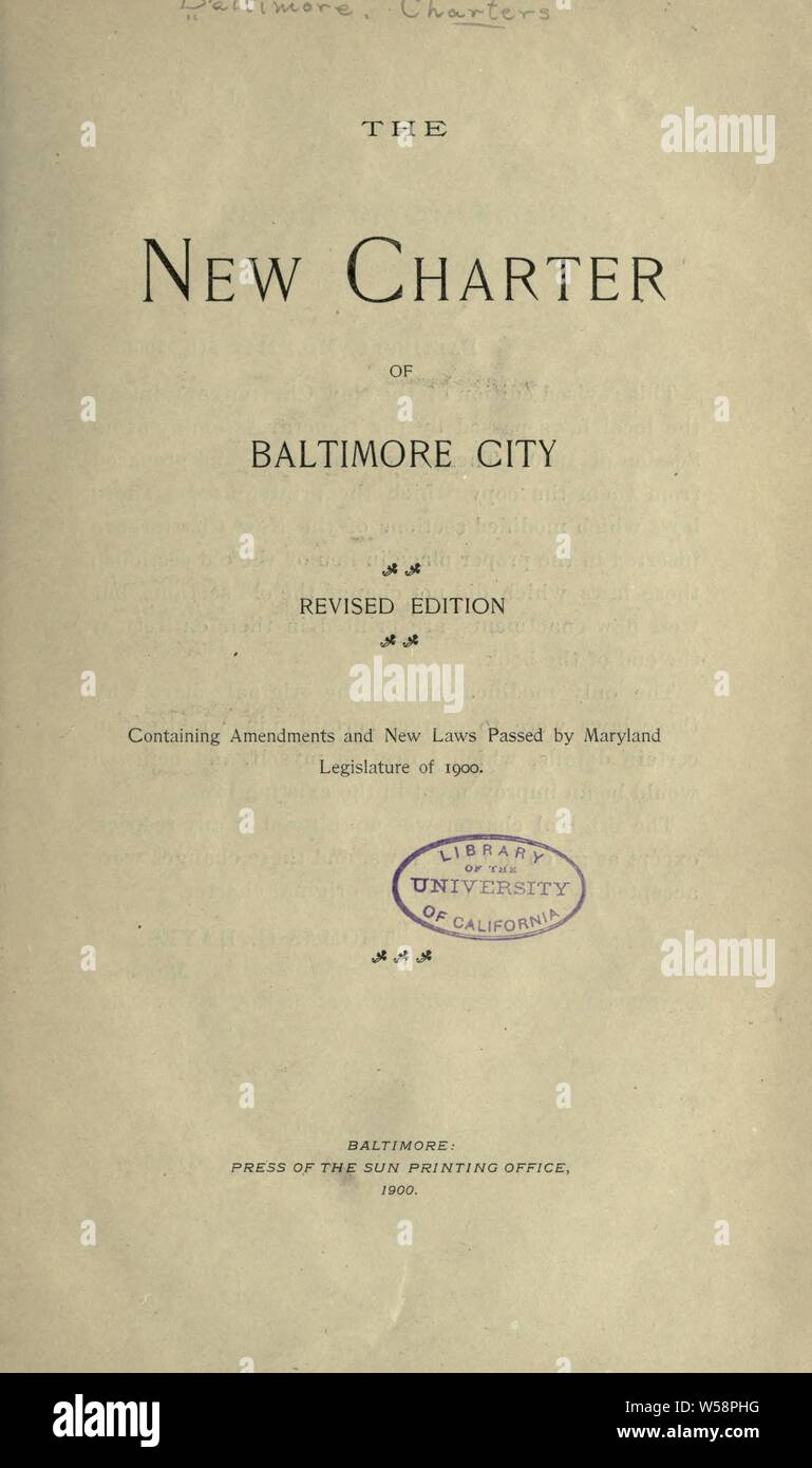 La nouvelle charte de la ville de Baltimore : Baltimore (MD Banque D'Images