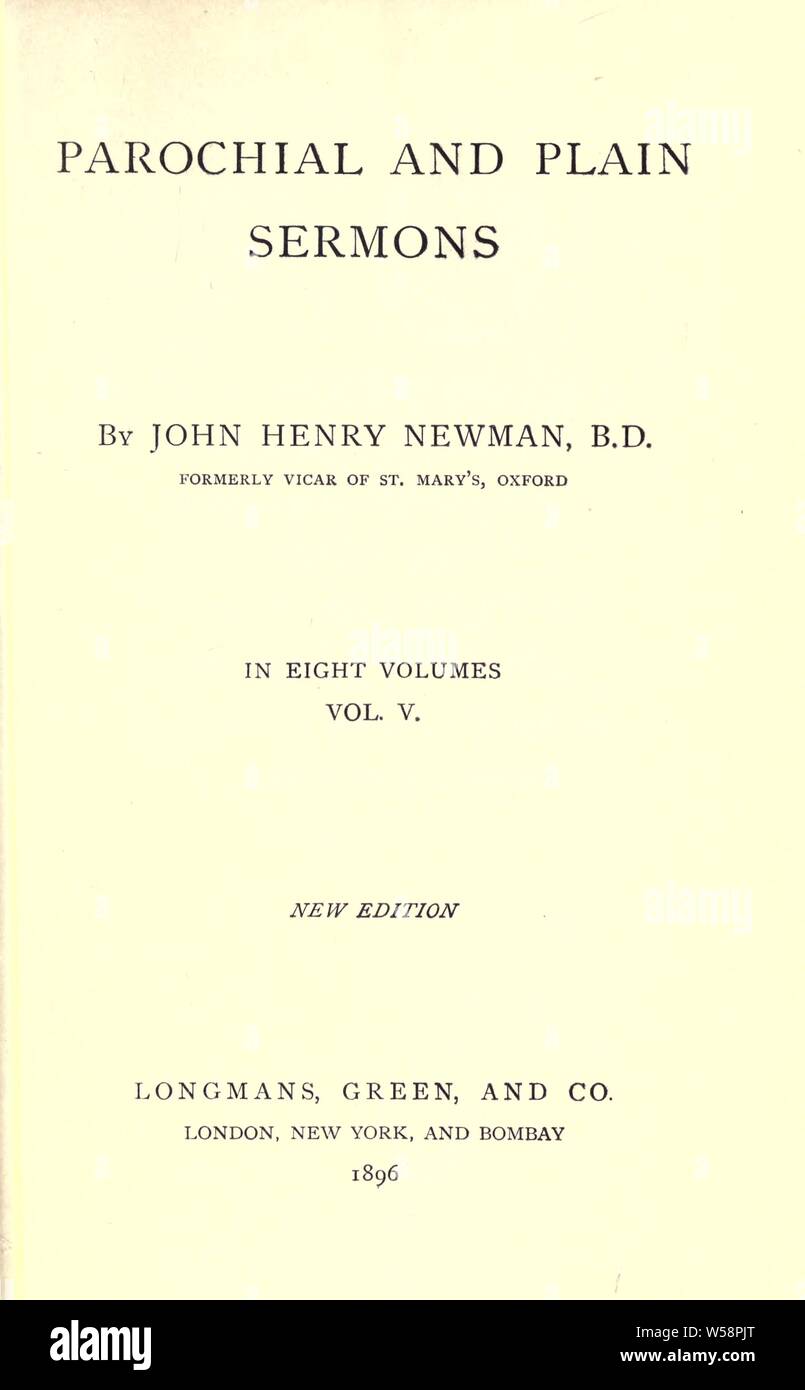 Plaine de clocher et sermons : Newman, John Henry, 1801-1890 Banque D'Images