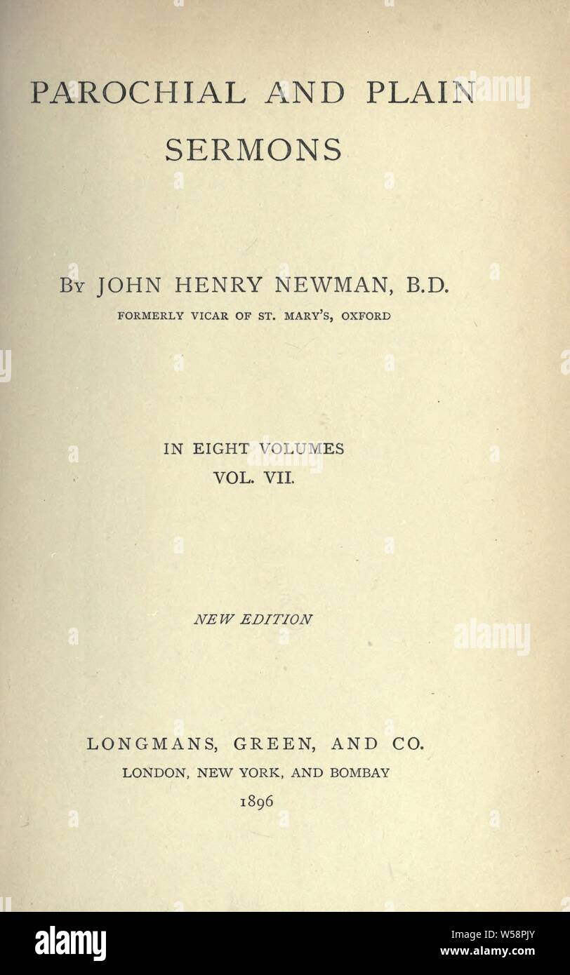 Plaine de clocher et sermons : Newman, John Henry, 1801-1890 Banque D'Images