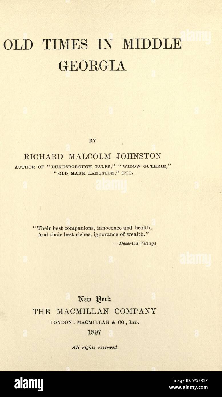 Les anciens temps dans middle Georgia : Johnston, Richard Malcolm, 1822-1898 Banque D'Images
