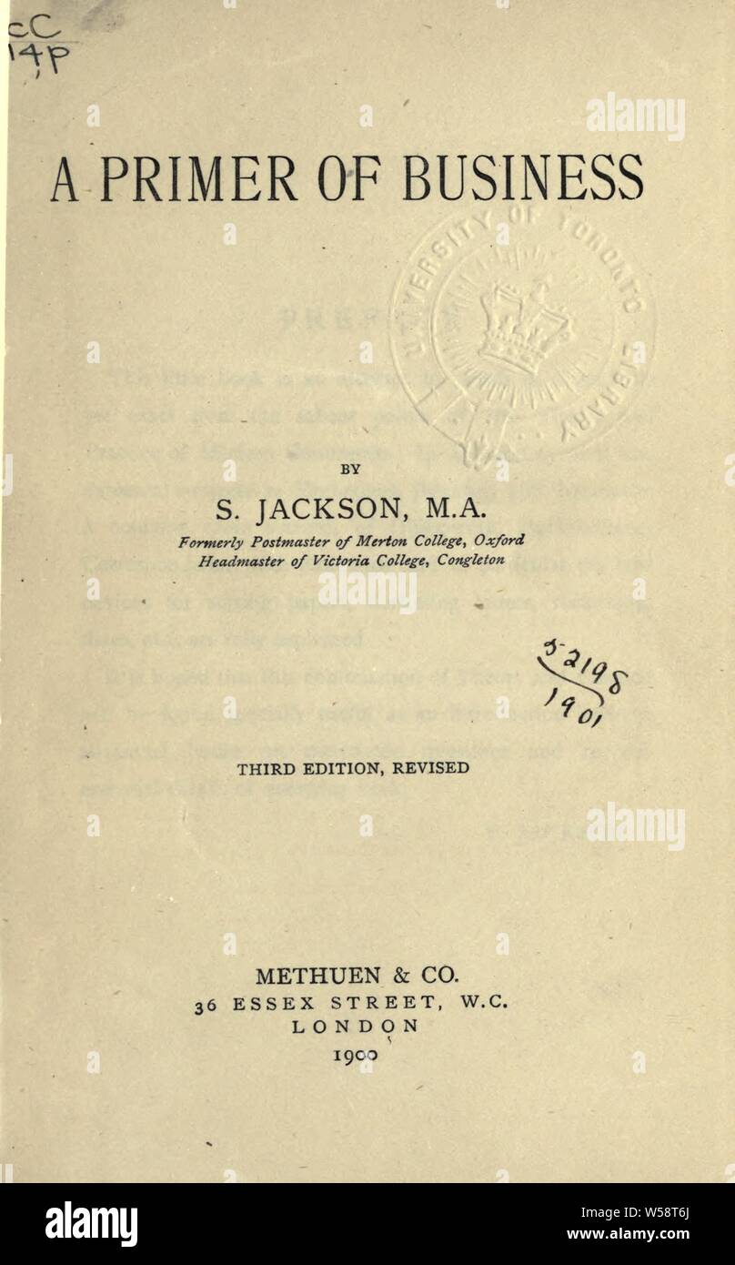 A Primer of business : Jackson, Samuel, directeur du Victoria College, Congleton Banque D'Images