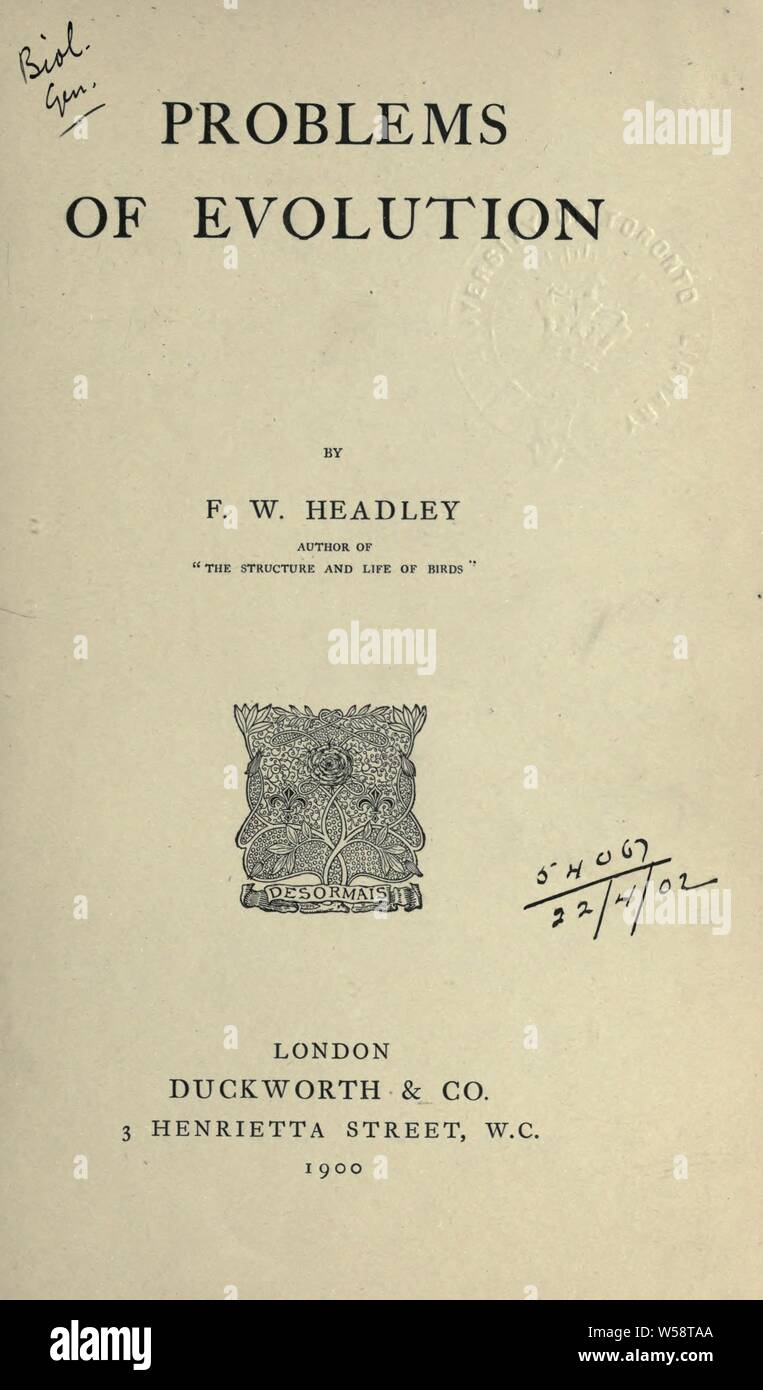 Problèmes d'évolution : Headley, F. W. (Frederick Webb), 1856-1919 Banque D'Images