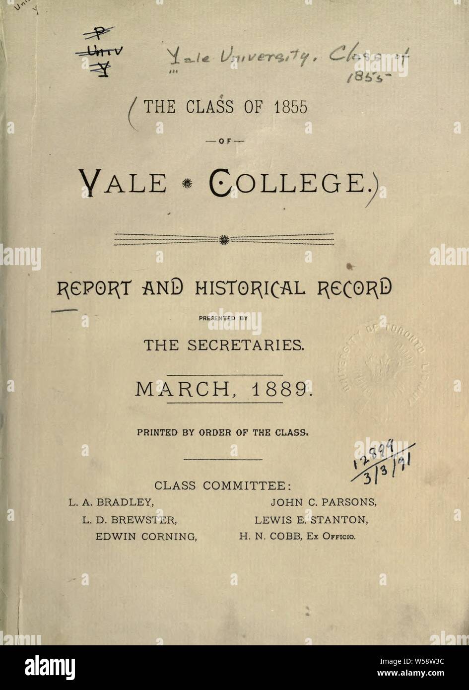 Rapport et documents historiques présentés par les secrétaires : l'université de Yale. Classe de 1855 Banque D'Images