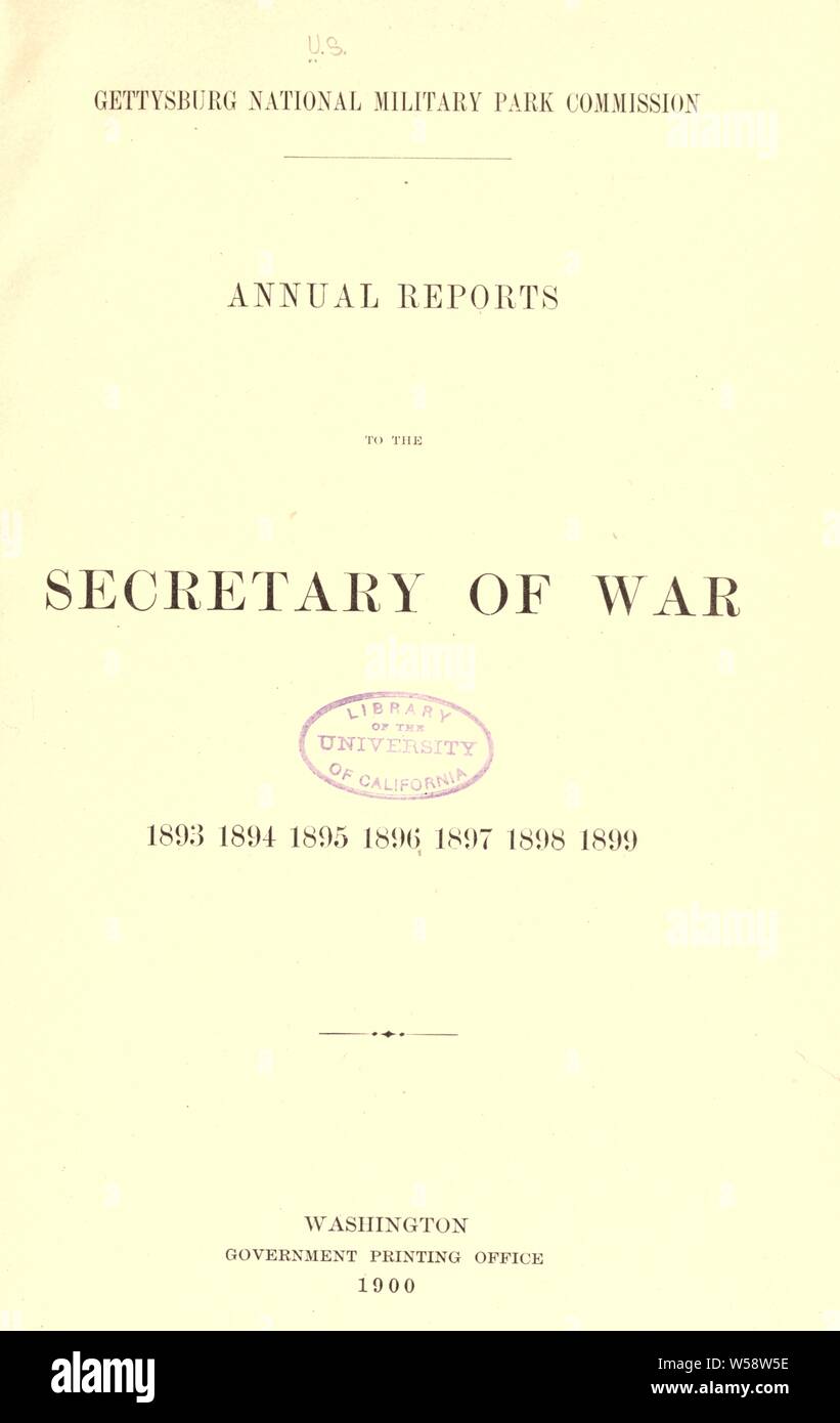 Rapports annuels au secrétaire de la guerre ; 1893, 1894, 1895, 1896, 1897, 1898, 1899 : Gettysburg National Military Park Commission Banque D'Images