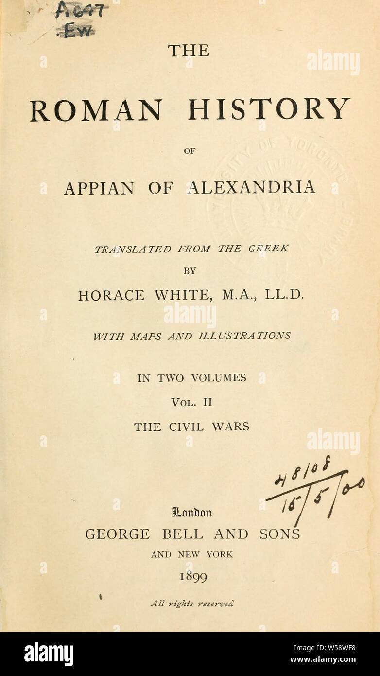 L'histoire romaine. Traduit du grec par Horace White : Appianus, d'Alexandrie Banque D'Images