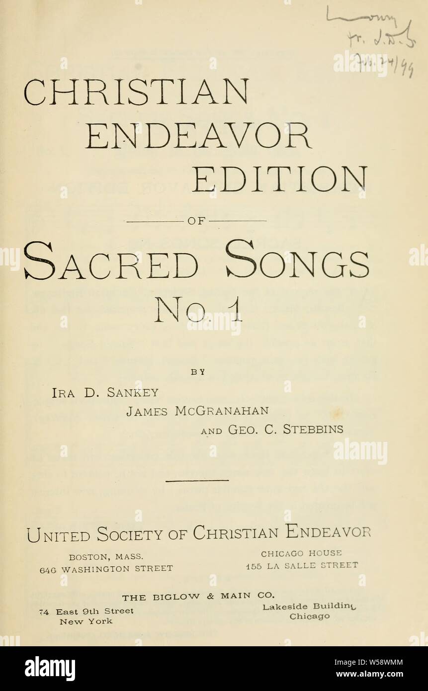 Les chants sacrés, non. 1 : Ira Sankey, David, 1840-1908 Banque D'Images