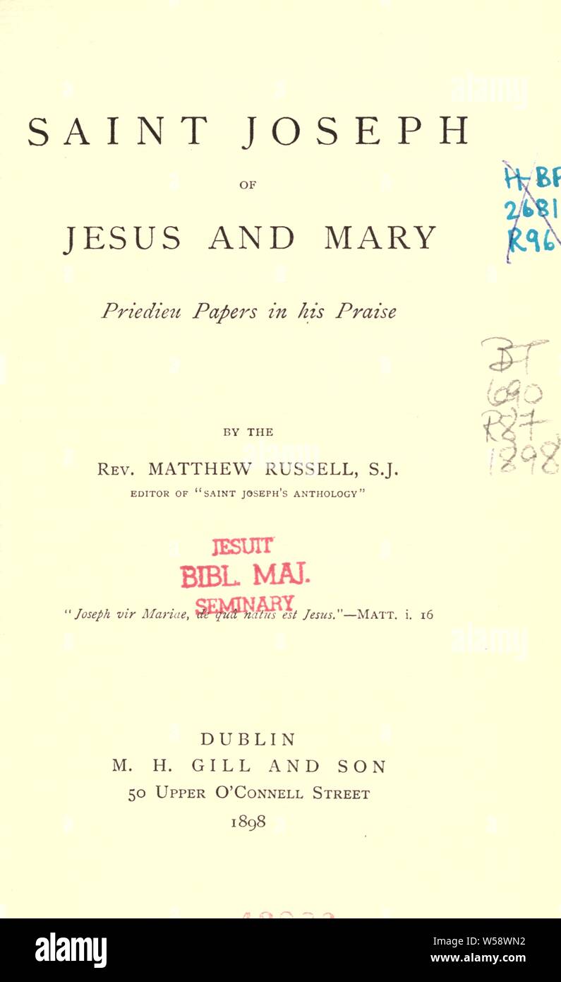 Saint Joseph de Jésus et de Marie : priedieu articles dans sa louange : Russell, Matthieu, entre 1834 et 1914 Banque D'Images