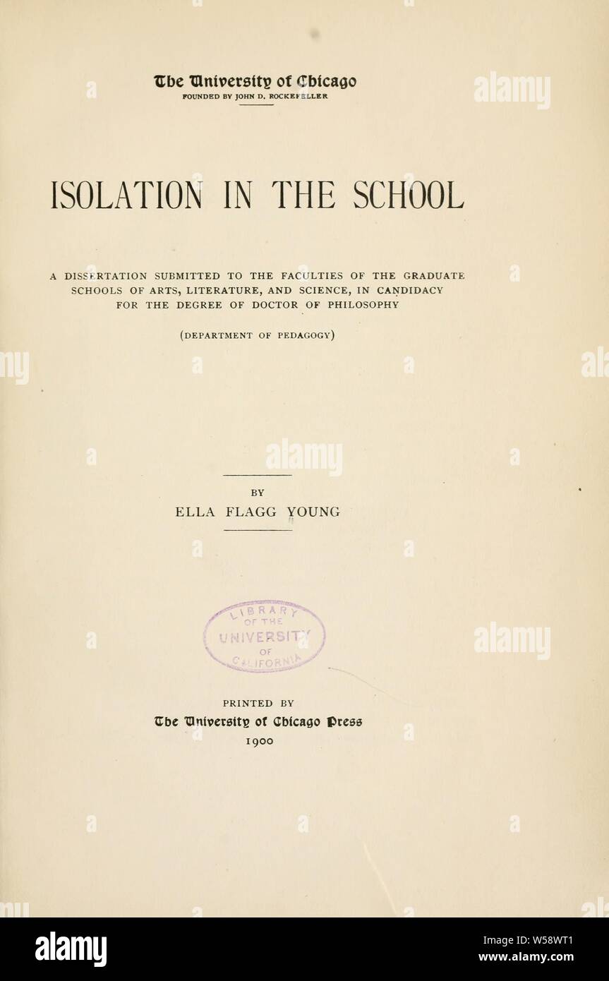 L'isolement dans l'école ..  : Jeunes, Ella Flagg, 1845-1918 Banque D'Images