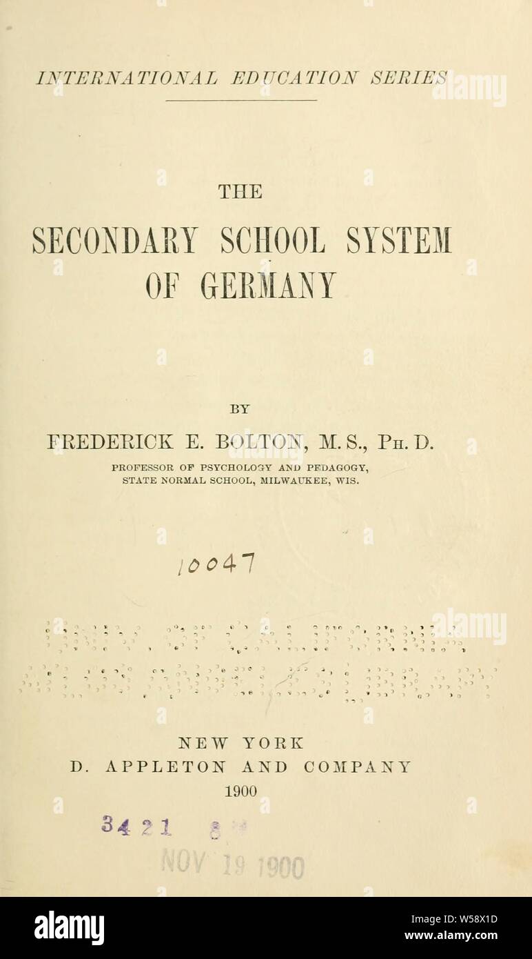 Le système des écoles secondaires de l'Allemagne : Bolton, Frederick Elmer, b. 1866 Banque D'Images