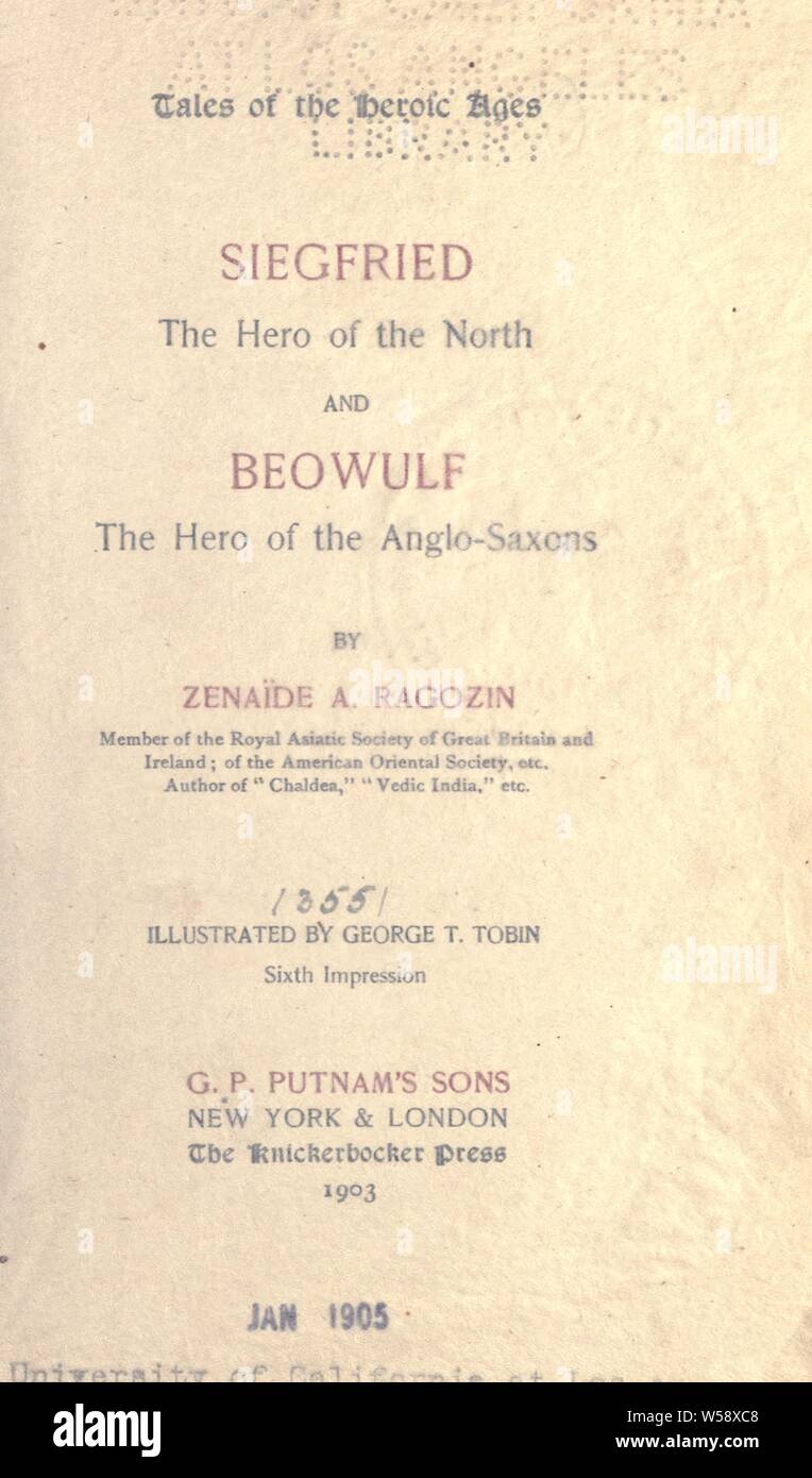 Siegfried, le héros de l'Amérique du Nord, et Beowulf, le héros des Anglo-Saxons : Ragozin, Zénaide A. (Zénaide Alexeievna, 1835-1924) Banque D'Images
