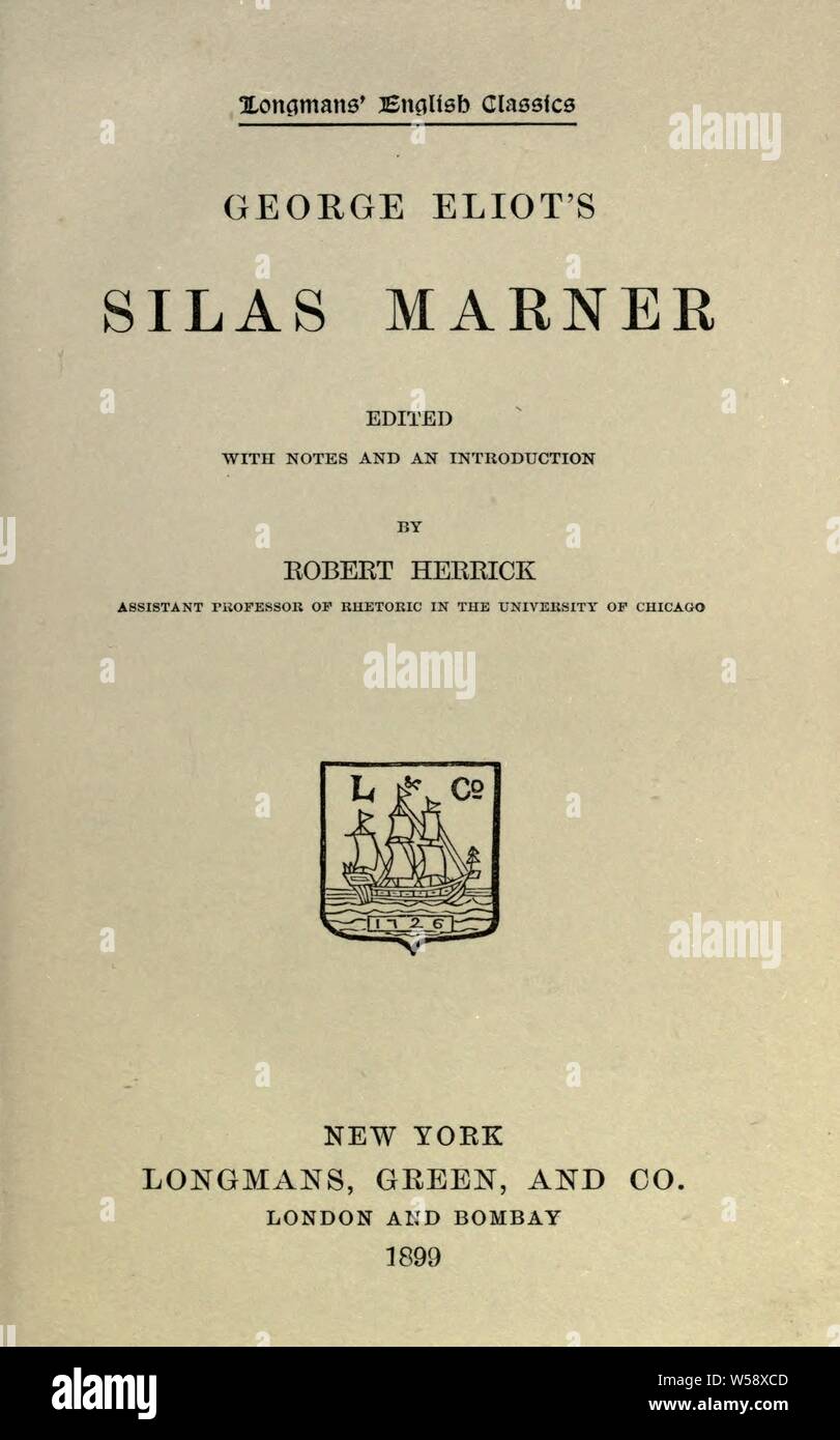 Silas Marner : Eliot, George, 1819-1880 Banque D'Images