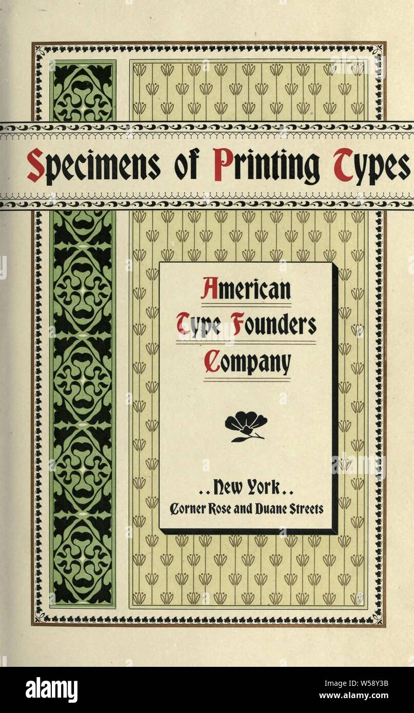 Les spécimens des types d'impression : American Type Founders Company Banque D'Images