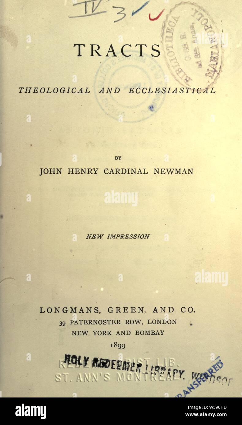 Tracts et théologique : ecclésiastique Newman, John Henry, 1801-1890 Banque D'Images