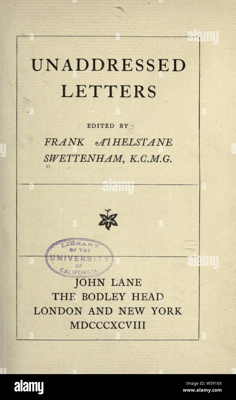 Lettres sans adresse : Frank Swettenham, Sir, 1850-1946, Views Resort Banque D'Images