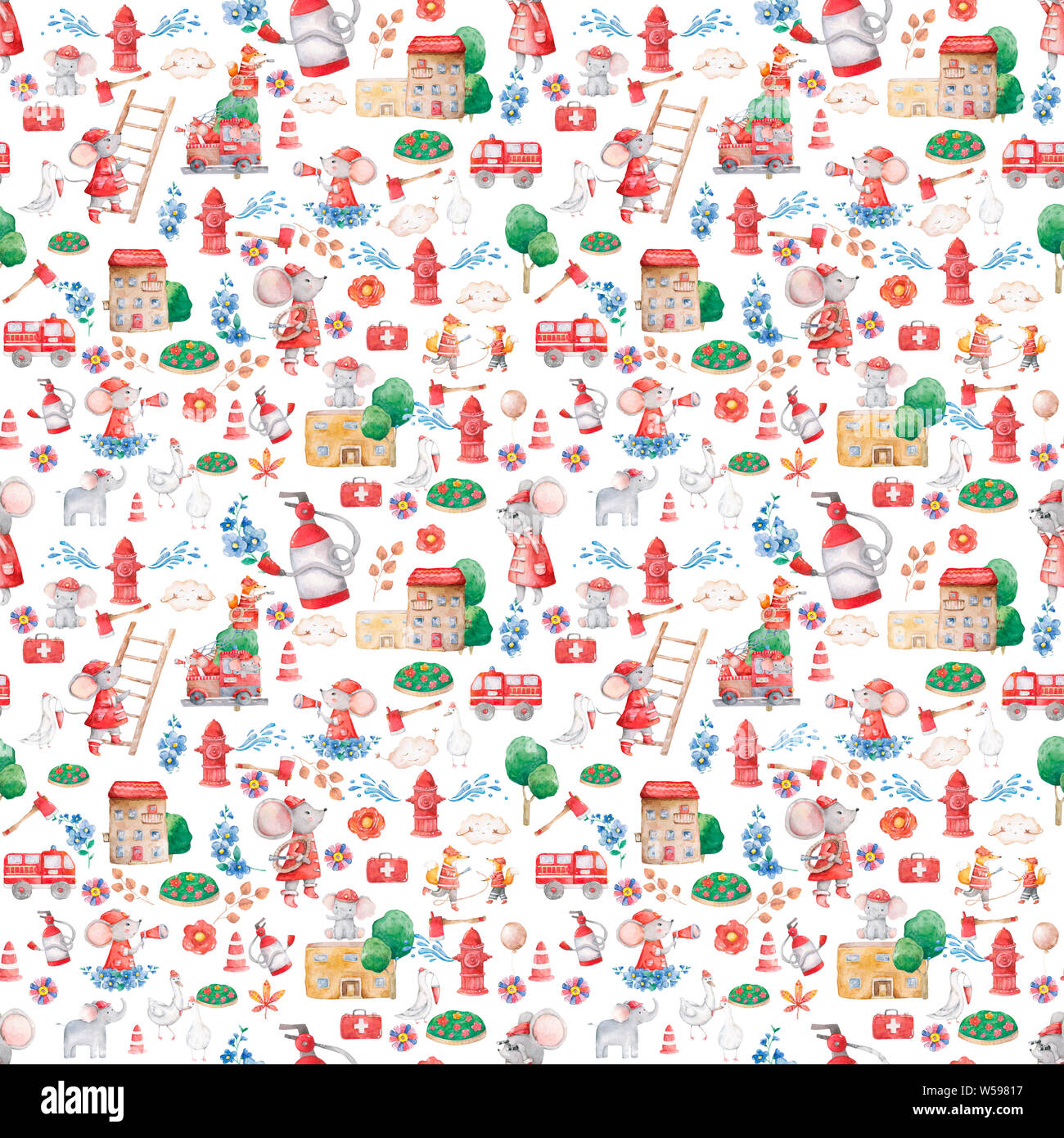 Animaux de sauvetage mignons en cadres fleurs bleues. Zoo sauvage avec cadre fleuri, jeux d'illustrations aquarelle. Goose, souris personnages de dessin animé Wildflowers et Banque D'Images