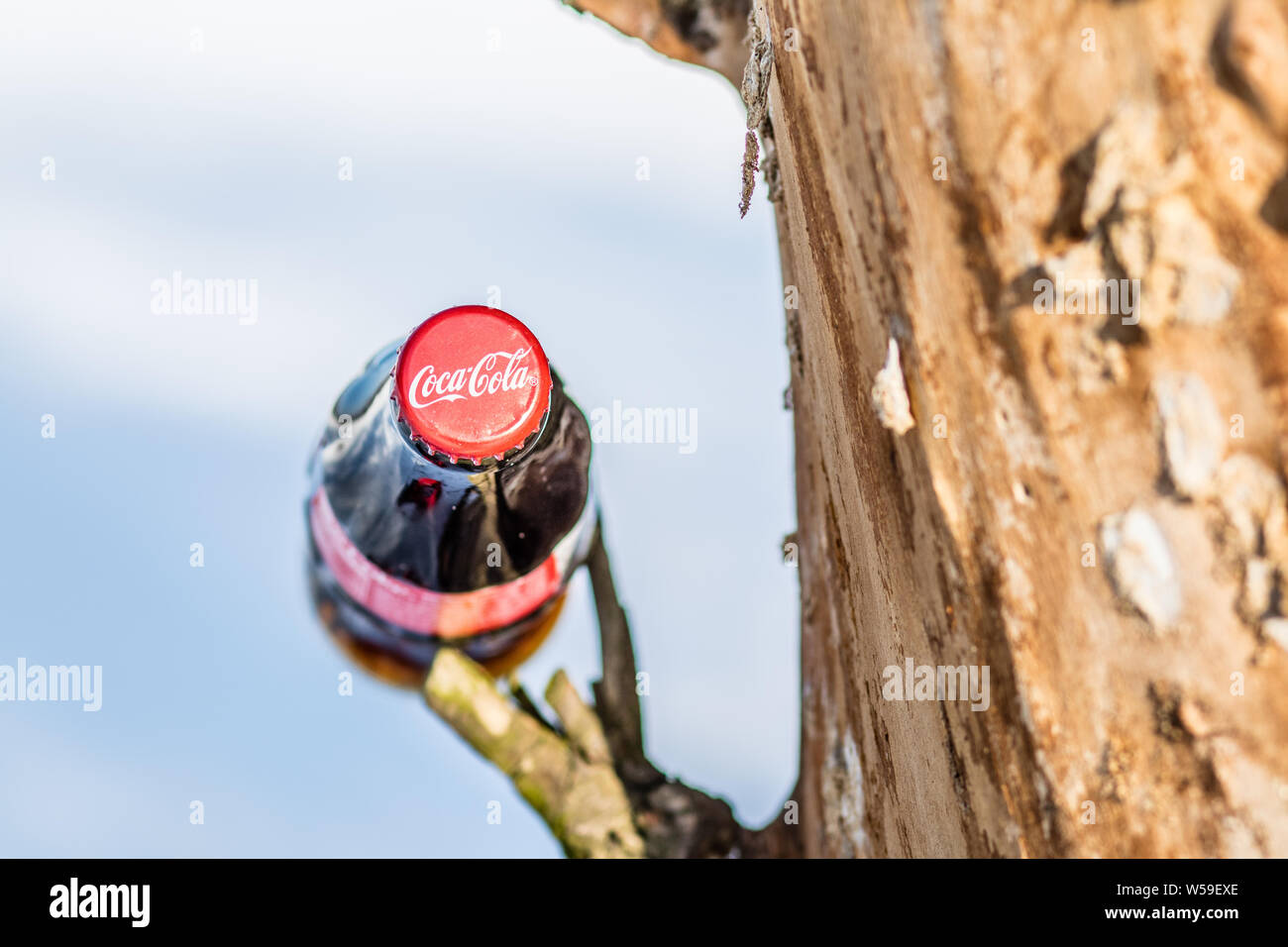 Bouteille de Coca Cola Classic, Coca-Cola Company est le leader du marché les plus populaires, de boissons gazeuses, d'hiver Banque D'Images