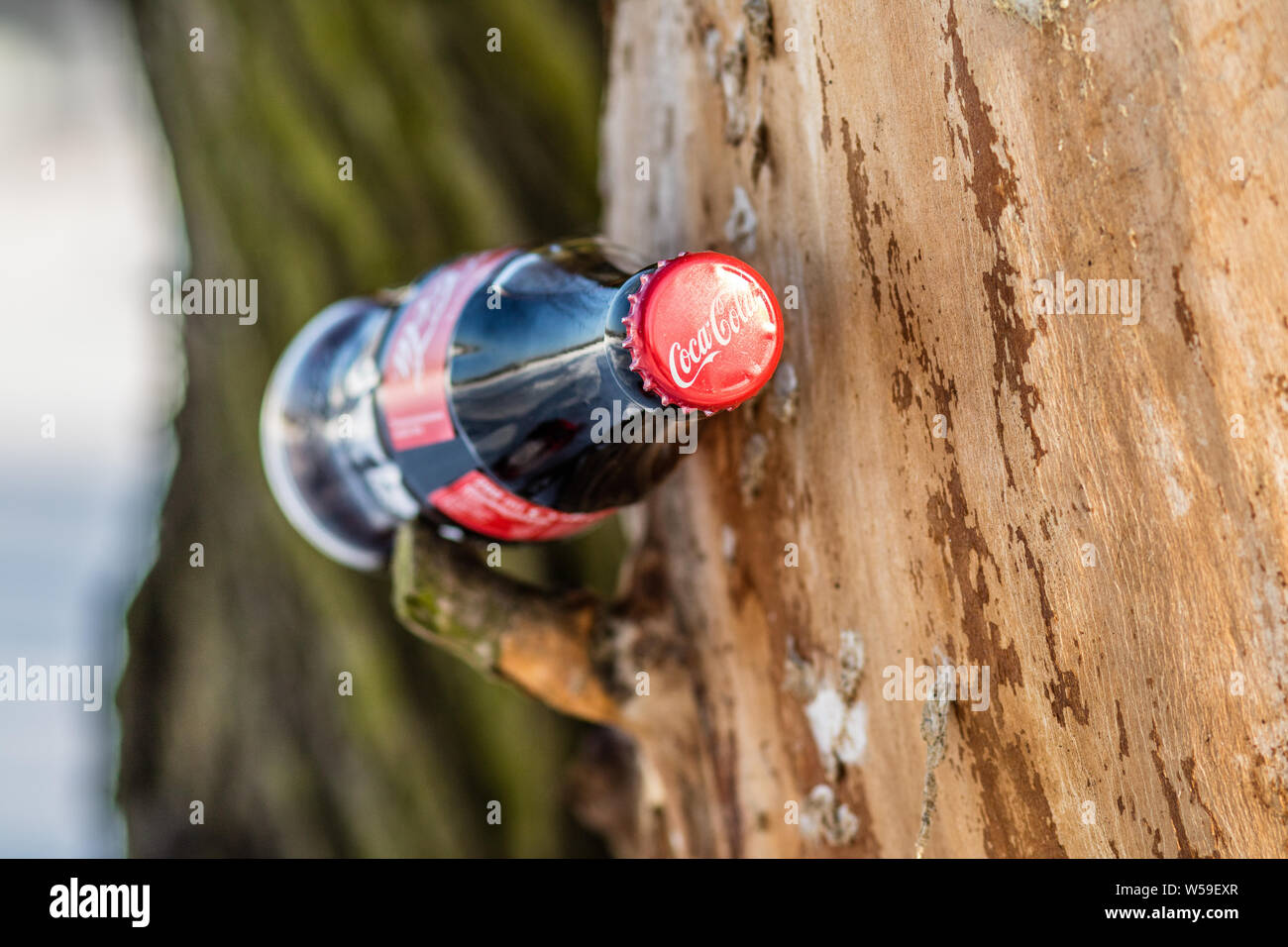 Bouteille de Coca Cola Classic, Coca-Cola Company est le leader du marché les plus populaires, de boissons gazeuses, d'hiver Banque D'Images