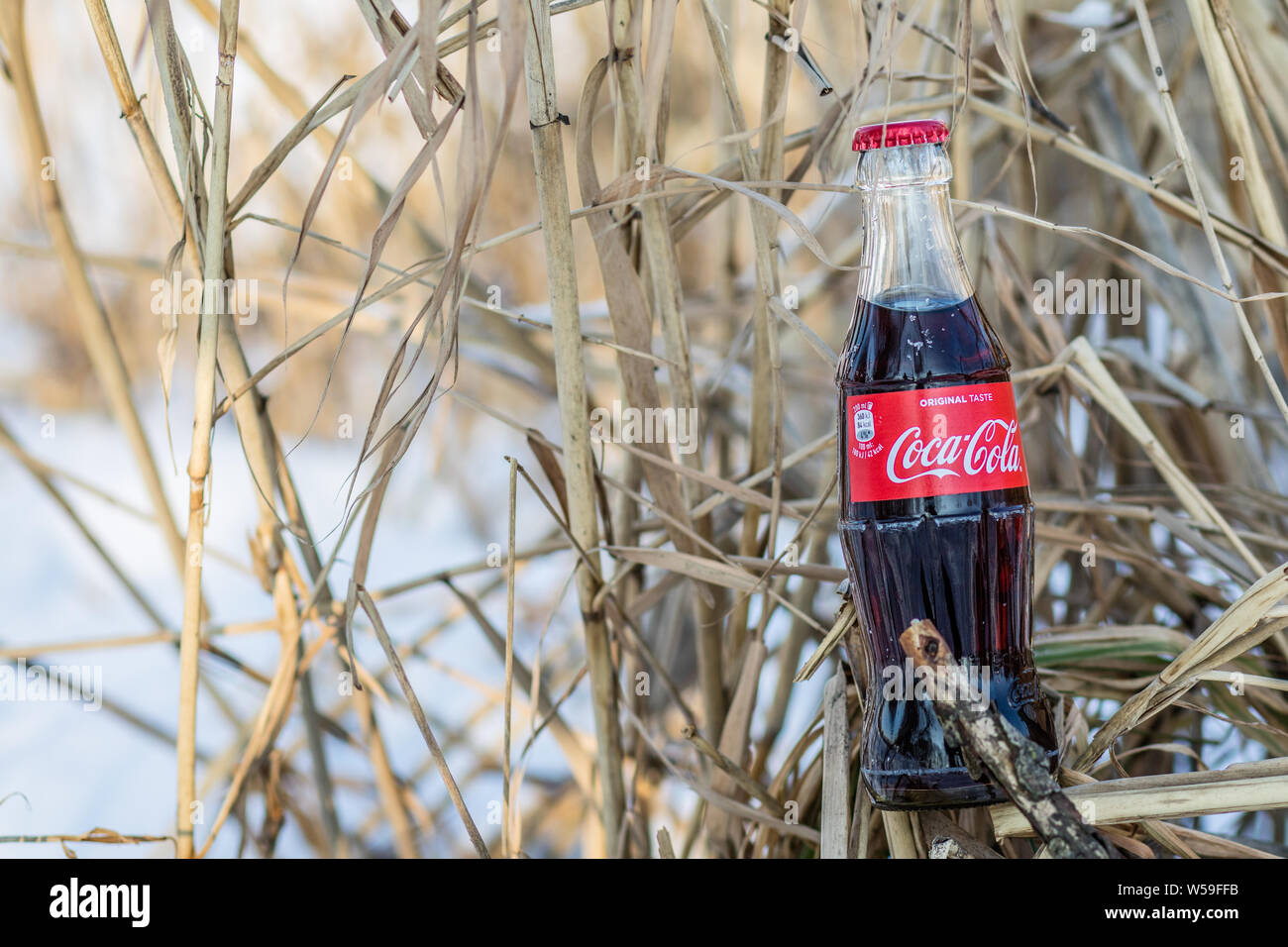 Bouteille de Coca Cola Classic, Coca-Cola Company est le leader du marché les plus populaires, de boissons gazeuses, d'hiver Banque D'Images