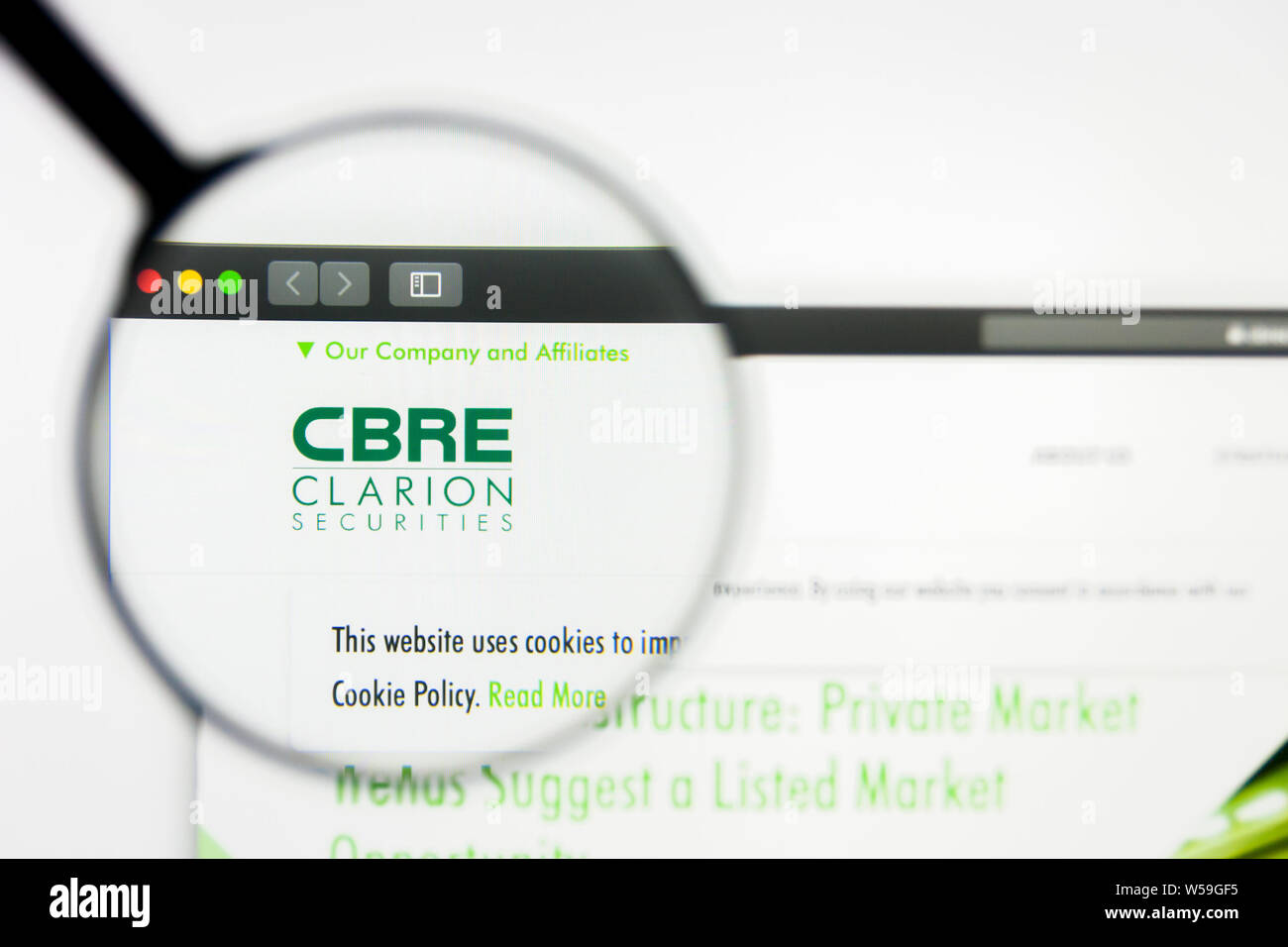 Richmond, Virginie, USA - 26 juillet 2019 : Editorial de CBRE Clarion Real Estate Income Fund accueil du site. CBRE Clarion Global Re Banque D'Images