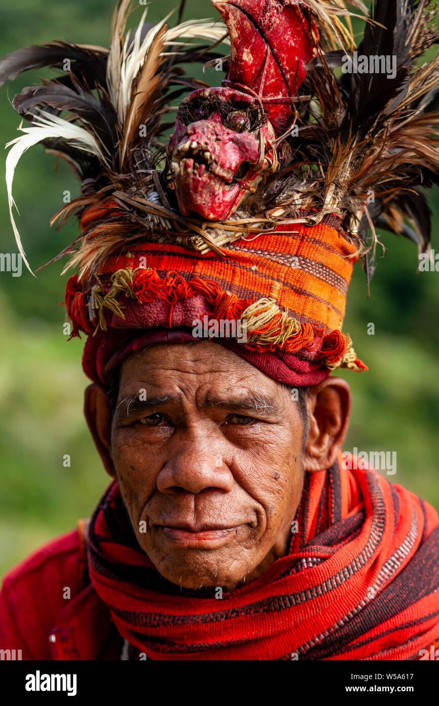 Le portrait d'un homme de tribu Ifugao, Banaue, Luzon, Philippines Banque D'Images
