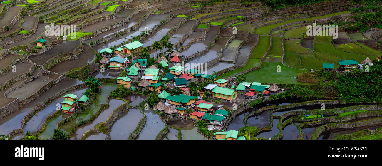 Une vue du village de Batad Rizières en terrasses et ses environs, région de Banaue, Luzon, Philippines Banque D'Images