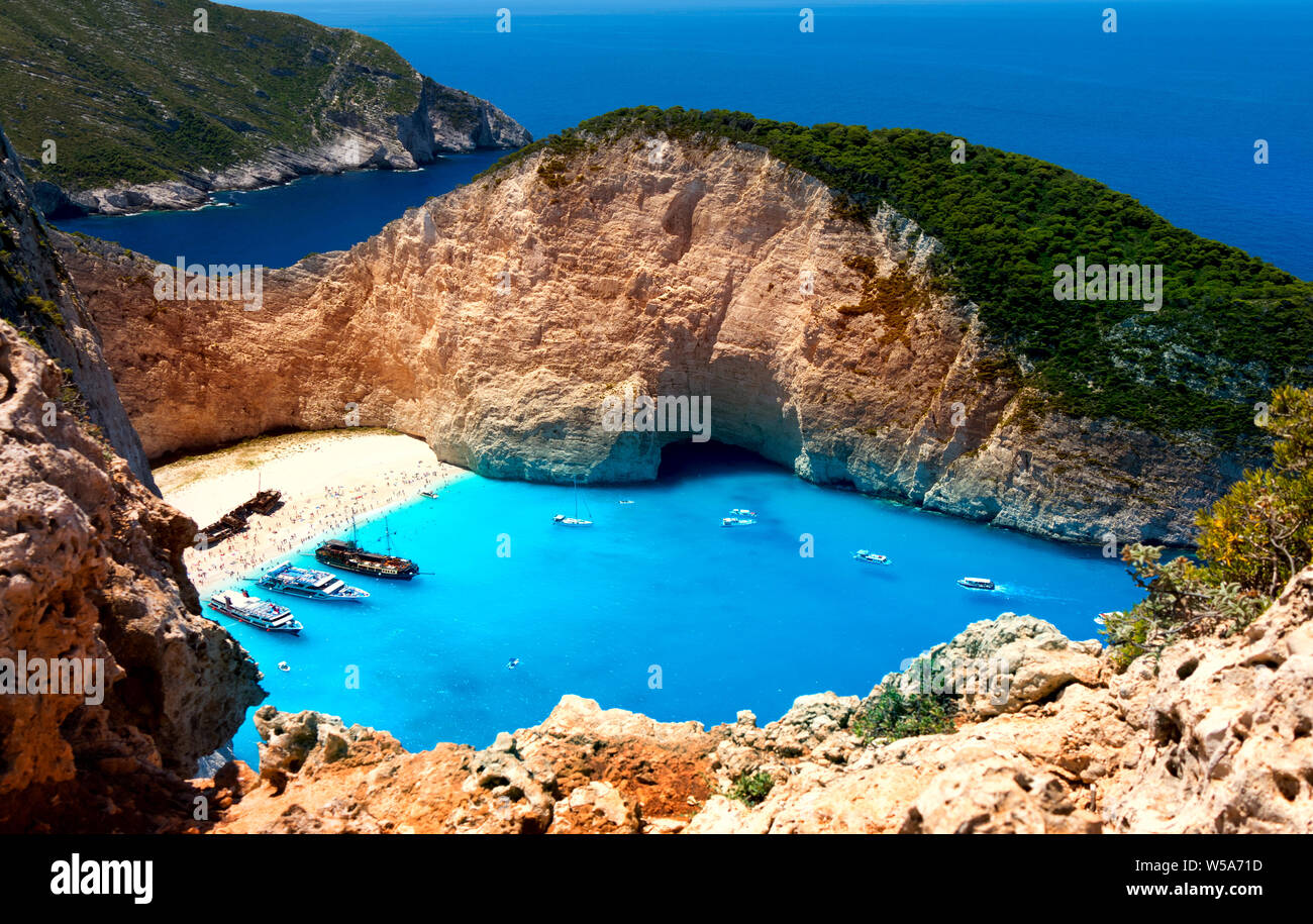 Magnifique vue sur la baie de Navagia (Grèce) sur l'île de Zakynthos ou Zante Banque D'Images