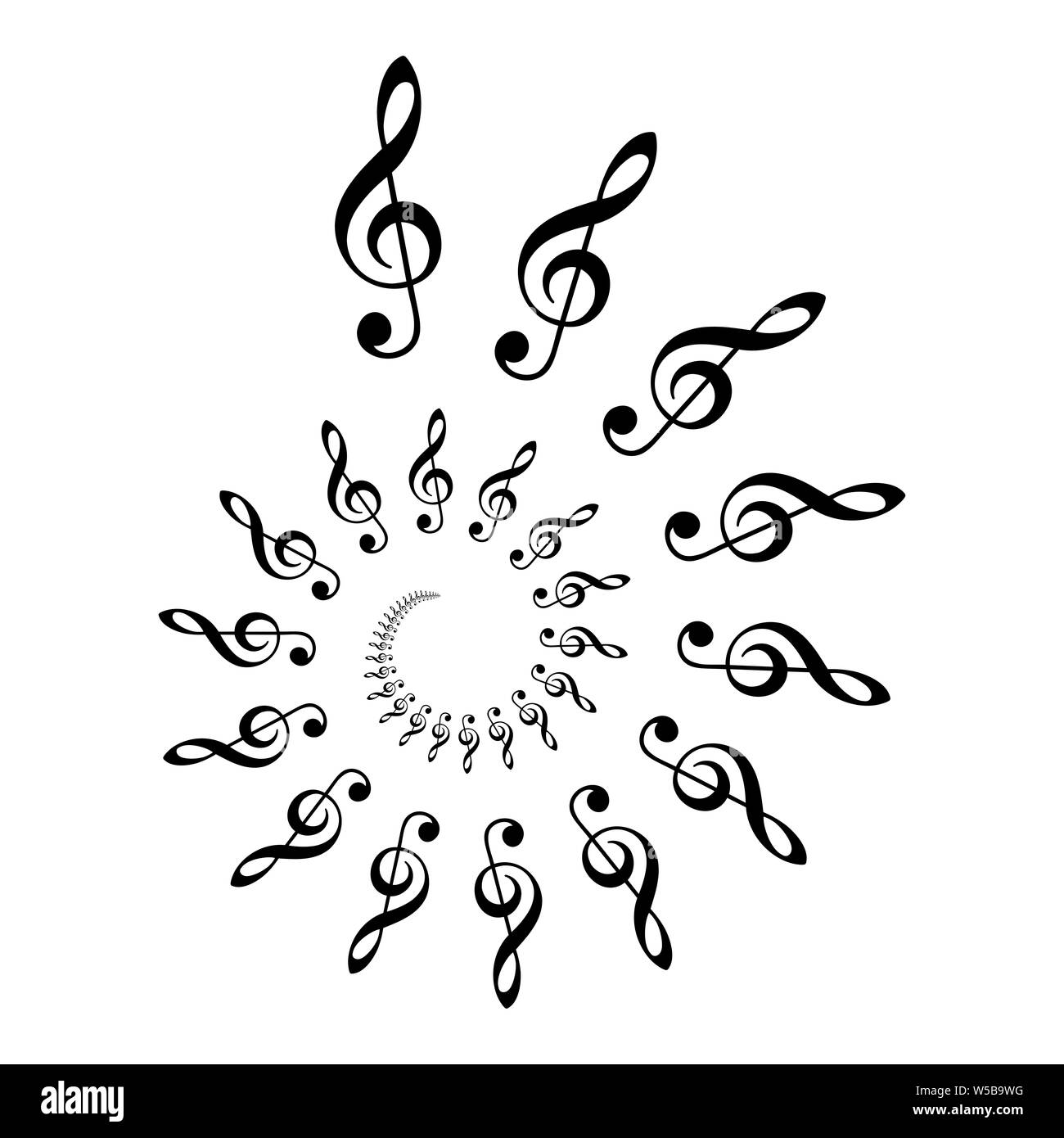 Clé de sol en spirale. Faites en spirale d'archimède de la plus commune symbole musical G-clef. Deux détours d'un arithemetic en spirale. Banque D'Images