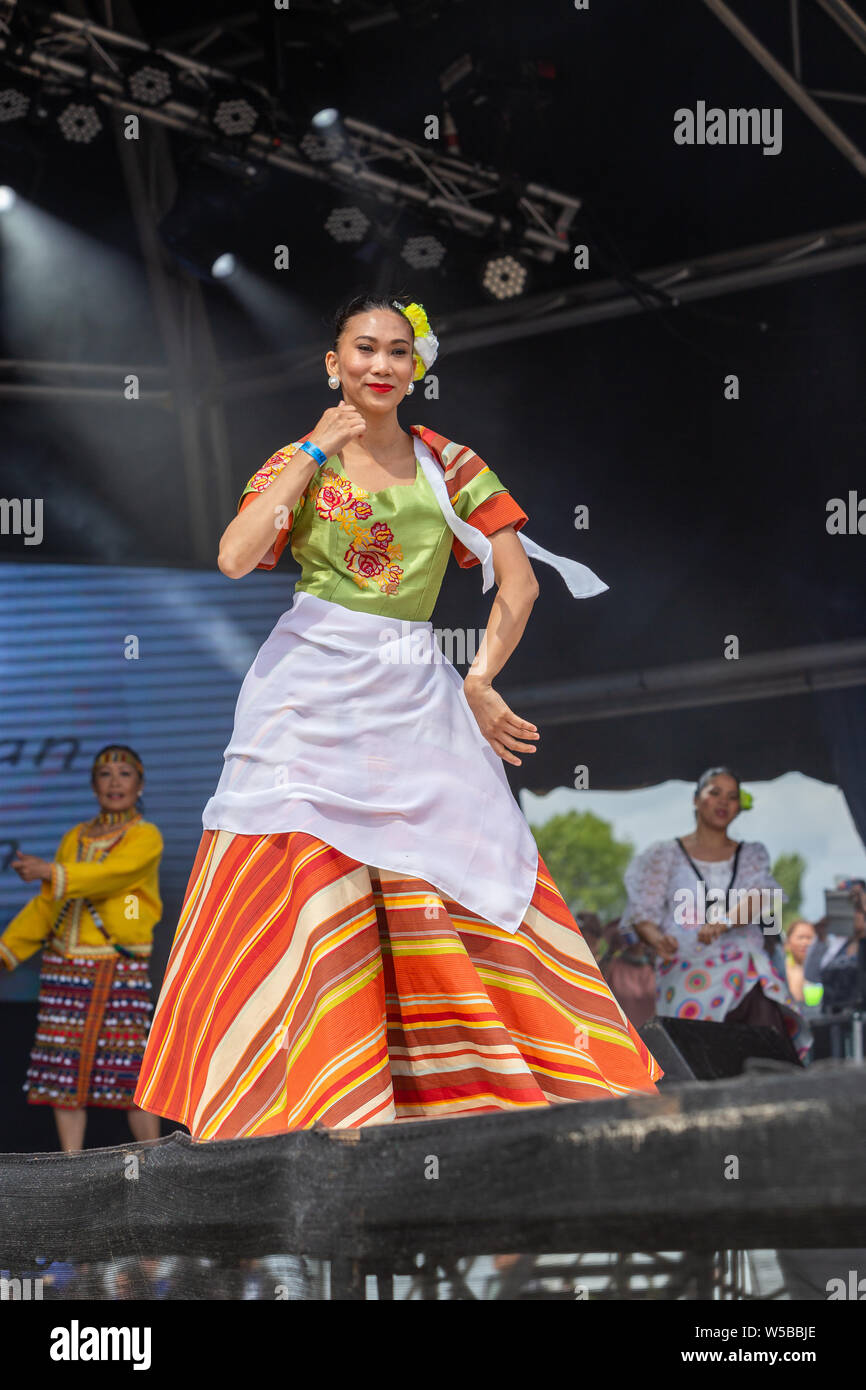 Walton-on-Thames, Dimanche 21 Juillet, 2019. Le Barrio Fiesta London est le plus grand d'Europe la France festival philippine qui est dans sa 35e année. Banque D'Images