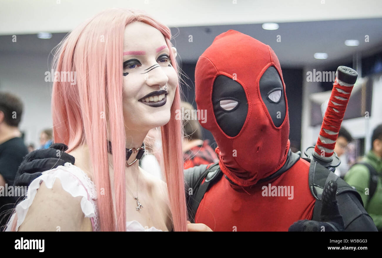 Les cosplayeurs déguisés en leurs personnages préférés pendant le jour 1 de la Manchester MCM Comic Con 2019 à la Manchester Central. Cet événement se déroule pendant la fin de semaine. Banque D'Images