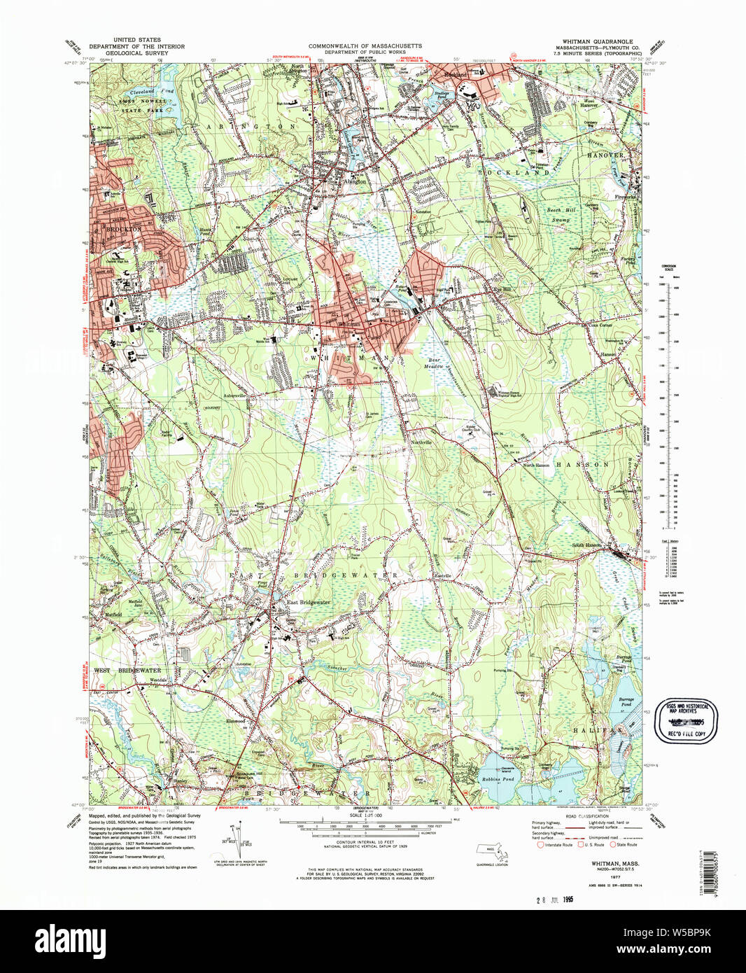 Le Massachusetts USGS Topo Historique Site MA Whitman 3514211977 Restauration 25000 Banque D'Images