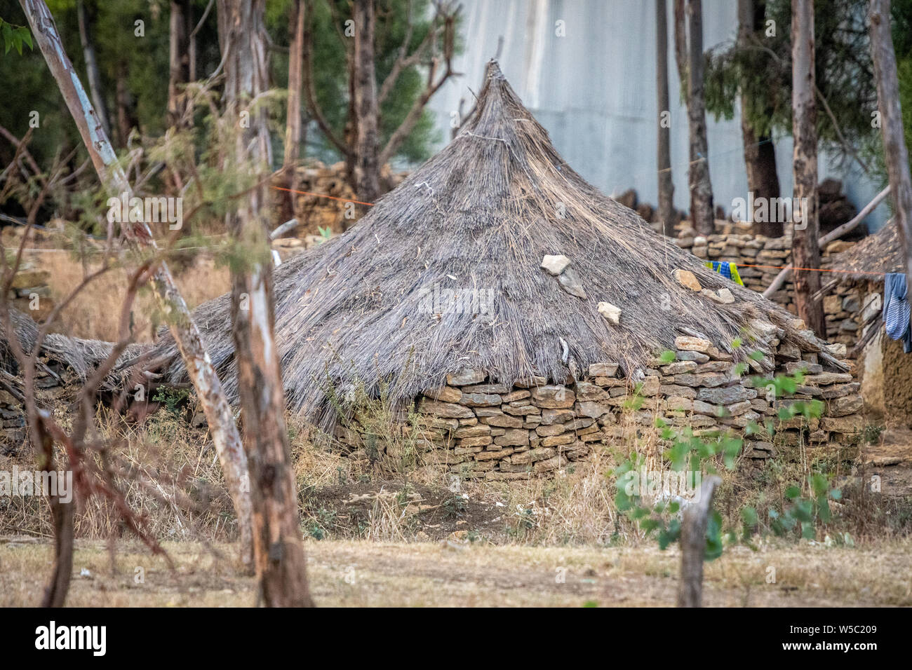 Une cabane de chaume de paille toit d'un bâtiment, Mekele, Ethiopie Banque D'Images