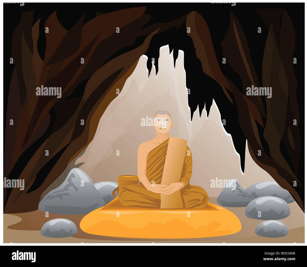 Un moine en méditation vecteur conception grotte Banque D'Images