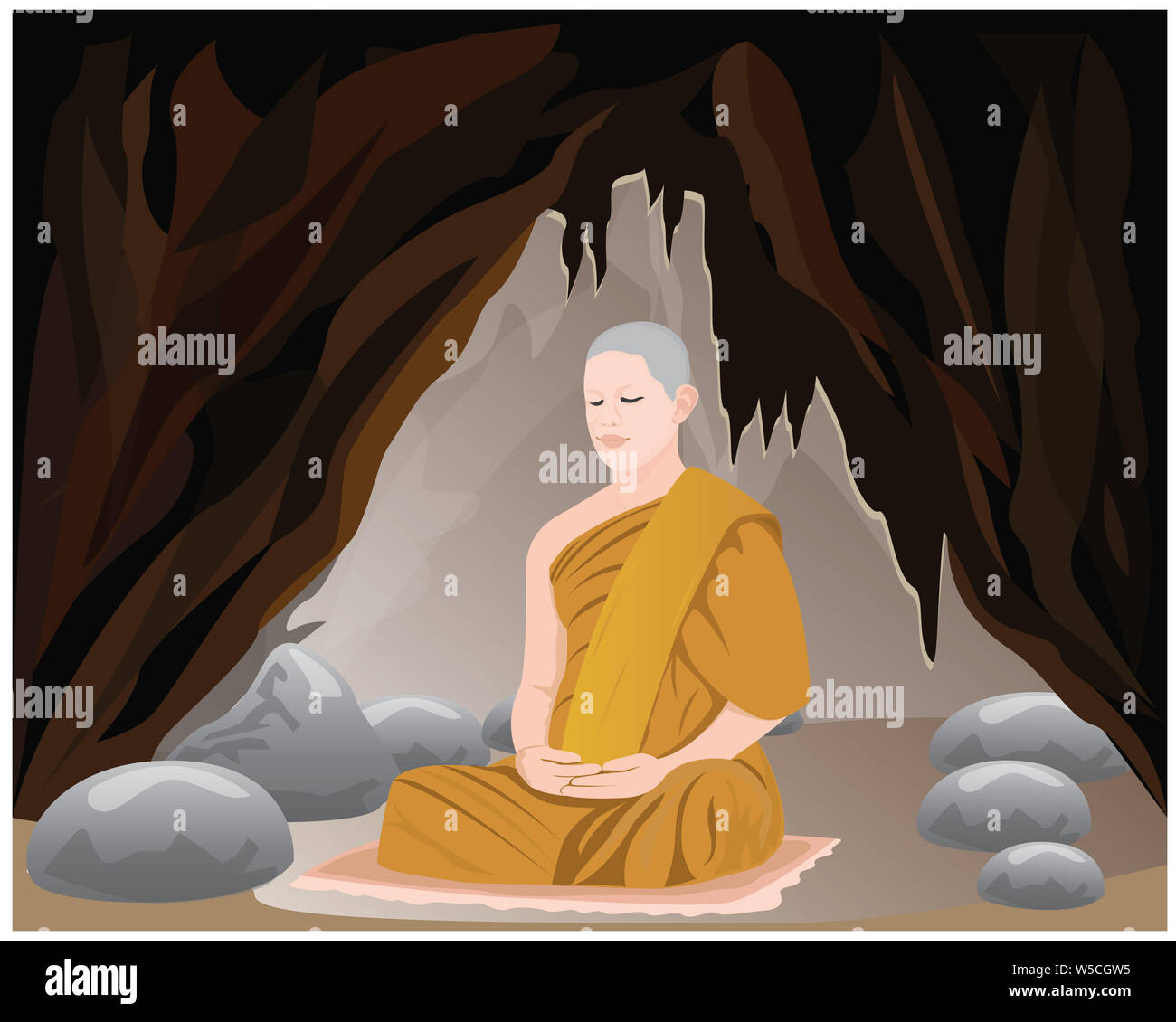 Un moine en méditation vecteur conception grotte Banque D'Images