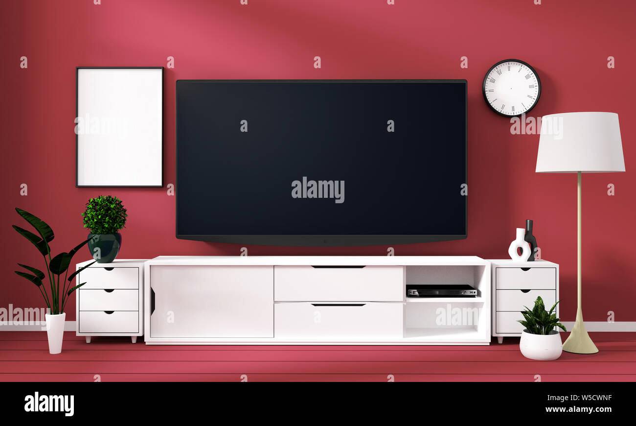 Maquette Smart TV avec écran noir en blanc sur le cabinet et la décoration  en couleur cora prix.le rendu 3D Photo Stock - Alamy