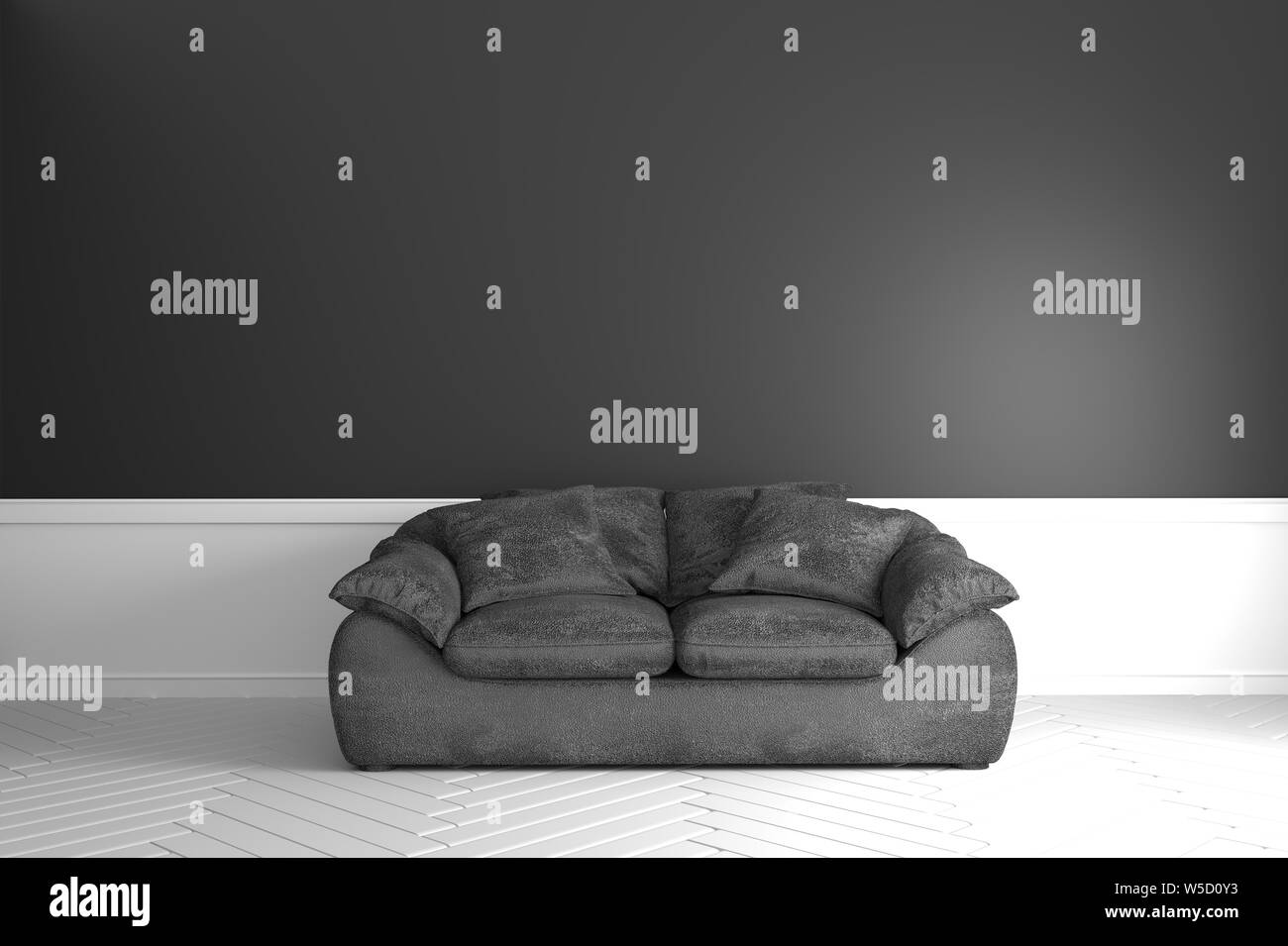 Style contemporain design moderne salle vide - noir et blanc - intérieur minimaliste. Le rendu 3D Banque D'Images