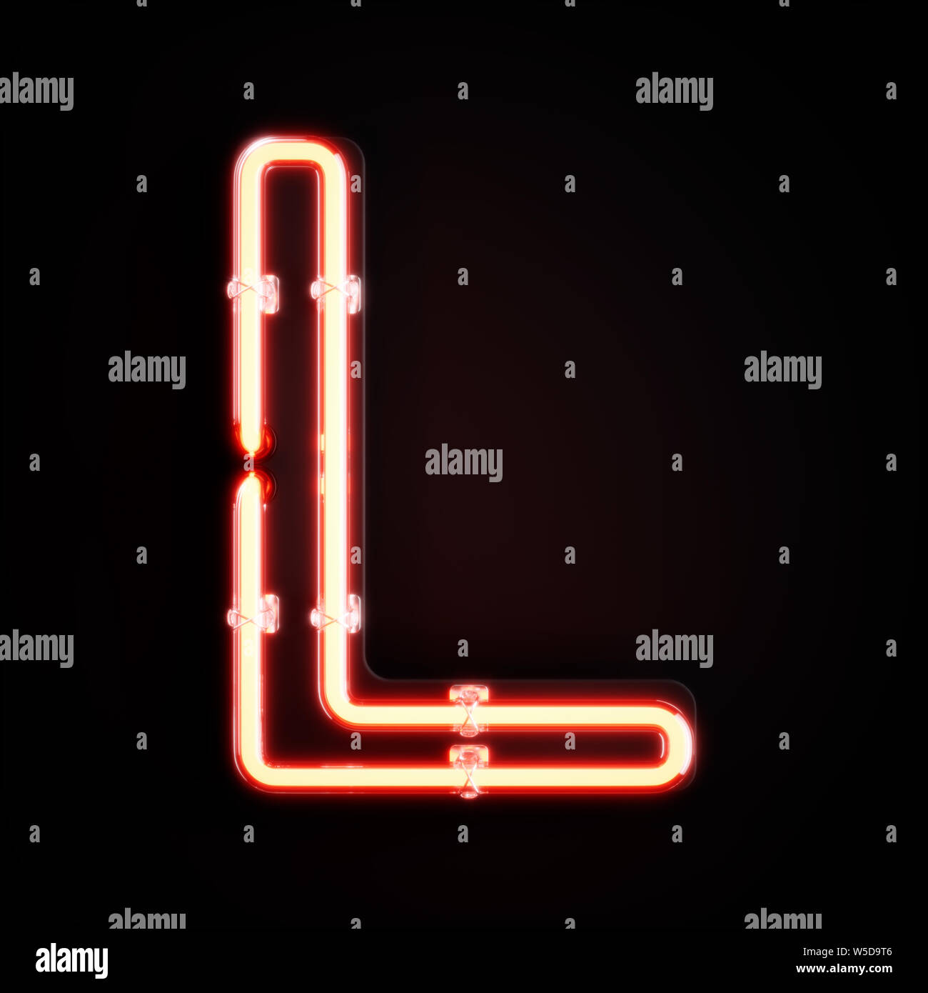 Neon light caractère L'alphabet font. Tube neon glow lettres effet sur fond orange. Le rendu 3D Banque D'Images