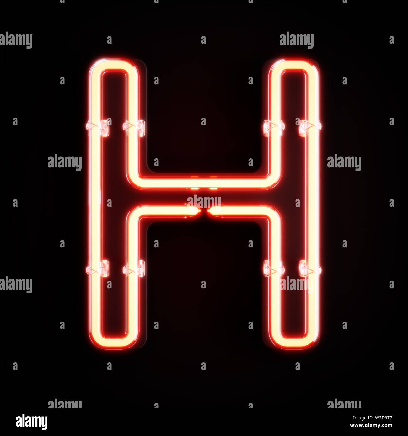 Neon light caractère alphabet H font. Tube neon glow lettres effet sur fond orange. Le rendu 3D Banque D'Images