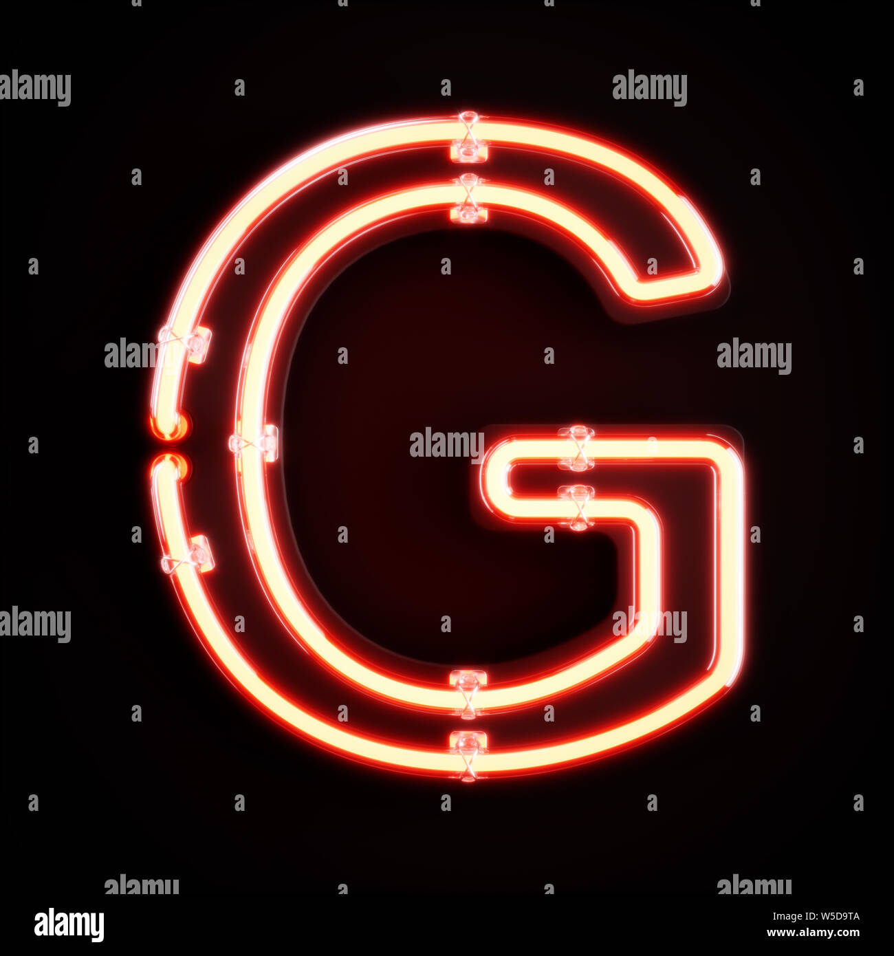 Neon light caractère alphabet G font. Tube neon glow lettres effet sur fond orange. Le rendu 3D Banque D'Images