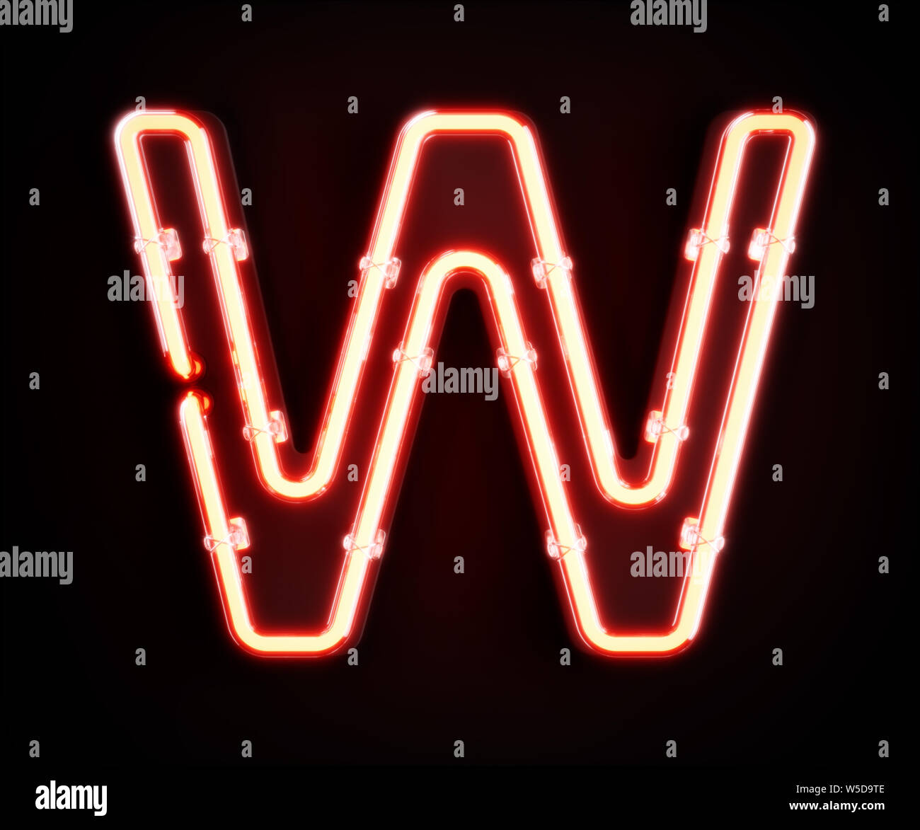 Neon light caractère alphabet W font. Tube neon glow lettres effet sur fond orange. Le rendu 3D Banque D'Images