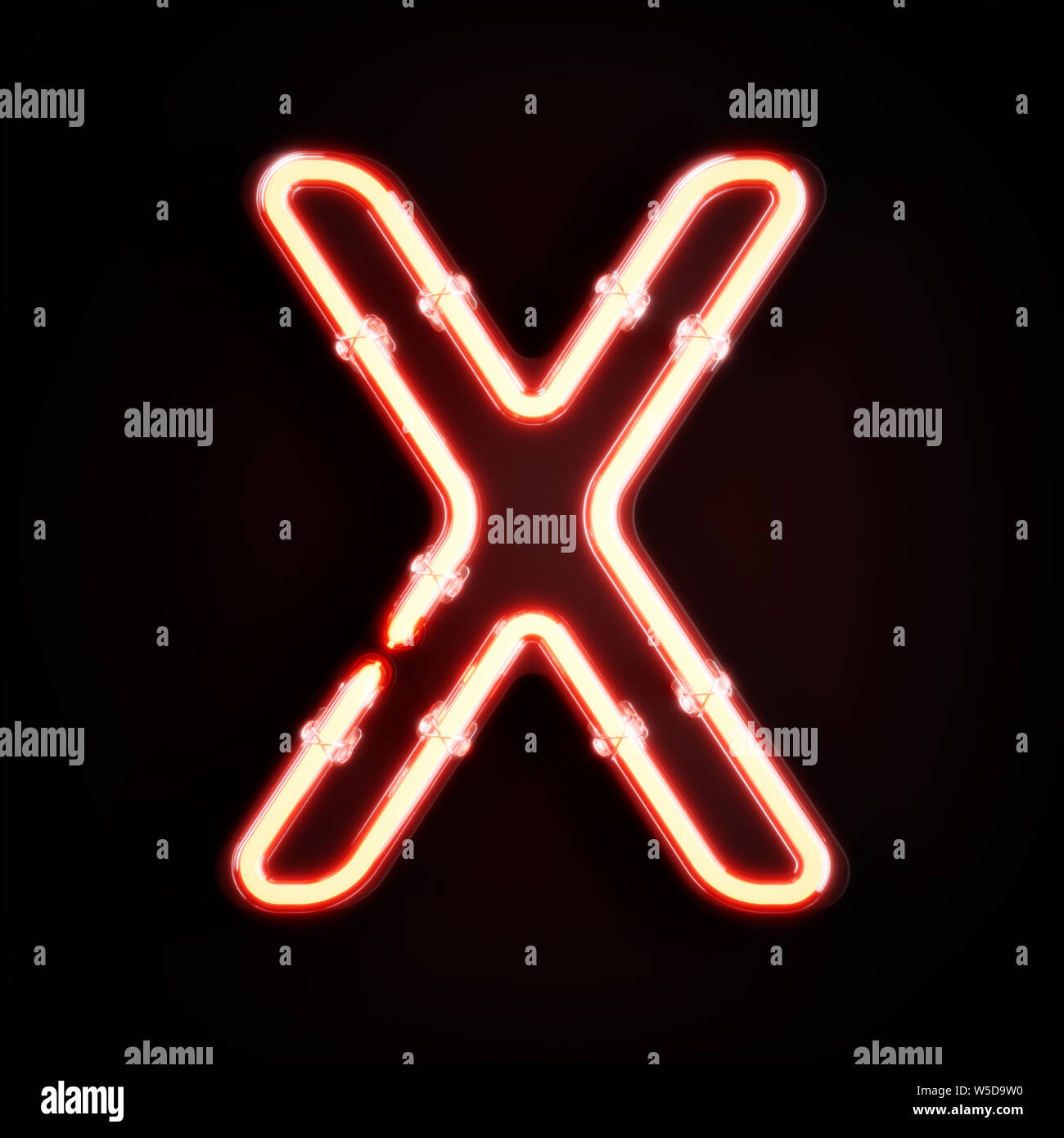 Neon light caractère alphabet X font. Tube neon glow lettres effet sur fond orange. Le rendu 3D Banque D'Images
